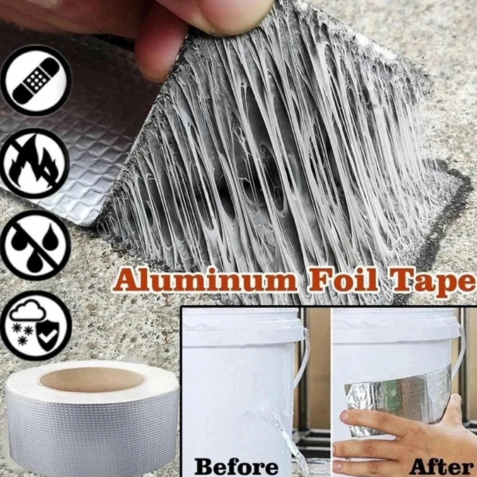 Taśma butylowa wodoodporna uszczelniająca, Taśma wodna z folii butylowo-aluminiowej o wymiarach 5-15 cm x 1-10 m(15cm X 5 Meter)