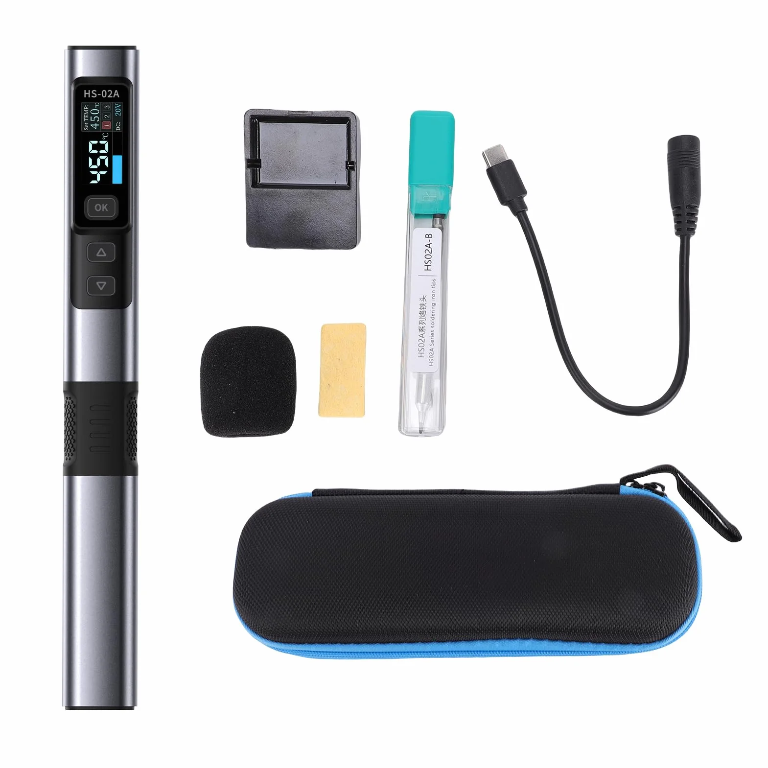 Cryfokt Zestaw Lutownicy Bezprzewodowej o Mocy 100 W, Inteligentna Stacja Lutownicza z Ekranem OLED, Tryb Adaptacyjnego Szybkiego Nagrzewania, do Naprawy Elektroniki Jubilerskiej (HS 02A)