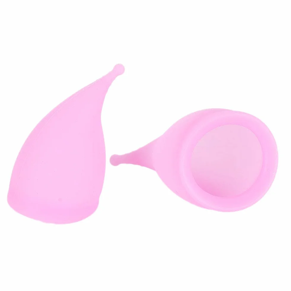 Kubek menstruacyjny, silikonowy damski kubek menstruacyjny wielokrotnego użytku, bezpieczny dla kobiet, damski kubek higieniczny (różowy duży + mały)