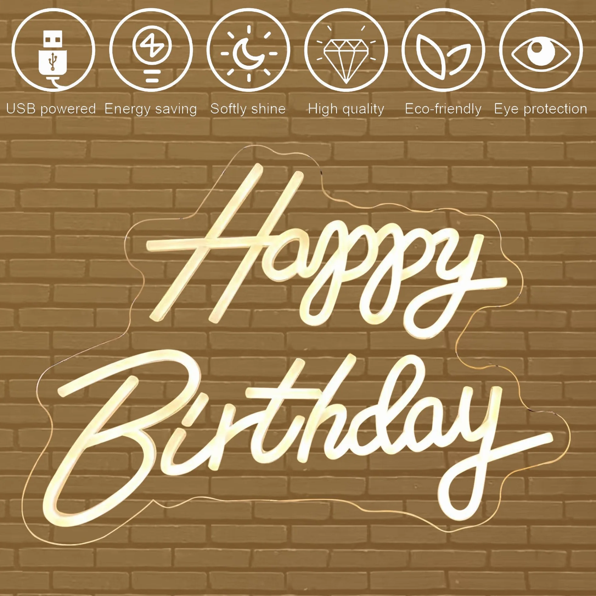 Happy Birthday Neon Sig: Party Decor przyciemniane neonowe światło LED do dekoracji ściennej świecą szczęśliwe znaki LED