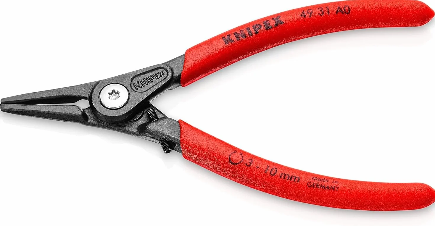 KNIPEX Precyzyjne szczypce do pierścieni osadczych do montażu pierścieni zewnętrznych na wałach z wkrętem ustalającym zabezpieczającym, 49 31 A0
