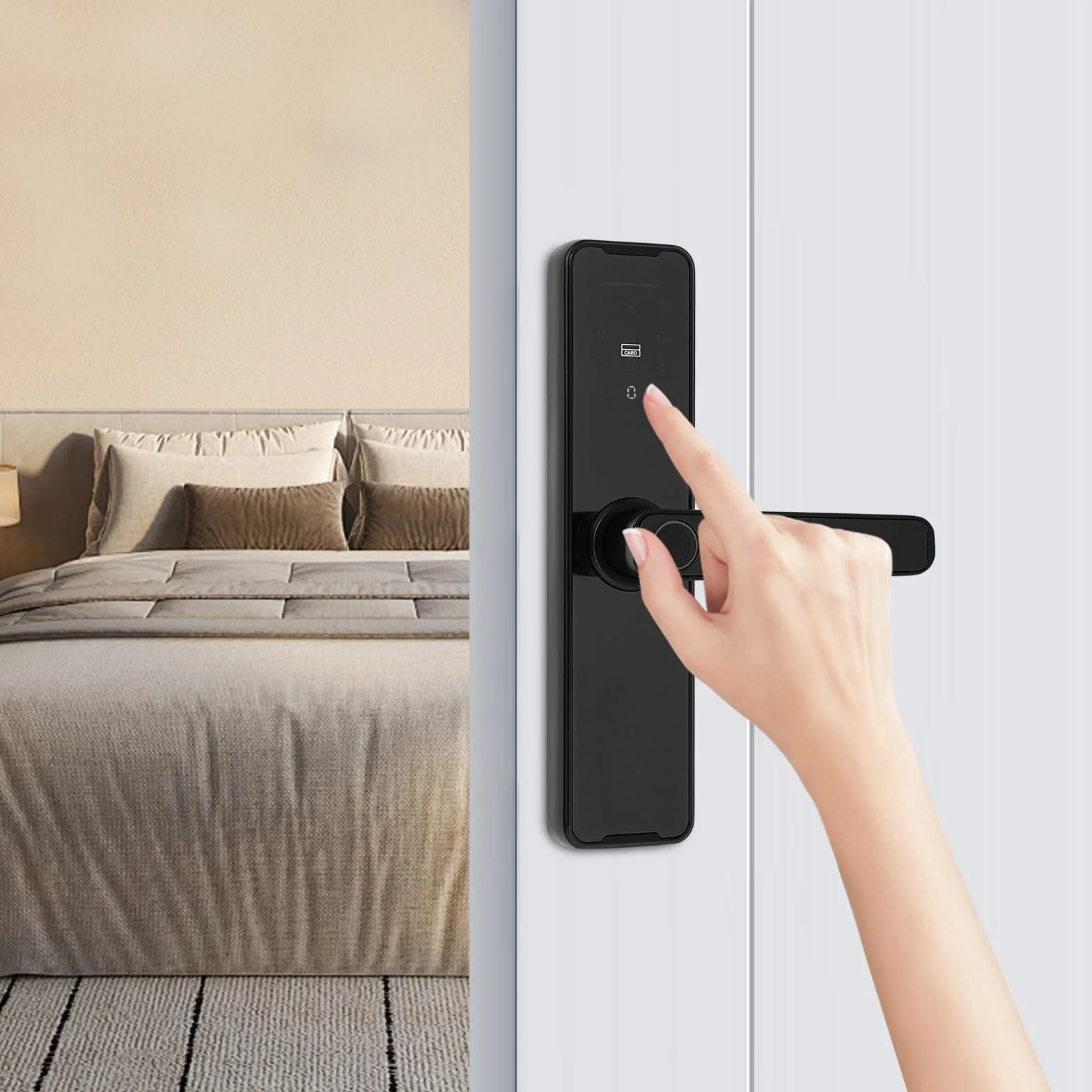 Zamek do drzwi, odcisk palca, inteligentny zamek do drzwi, sterowanie za pomocą aplikacji mobilnej, Smart Door Lock, zamek na odcisk palca z kodem numerycznym, karty, klucze, odcisk palca
