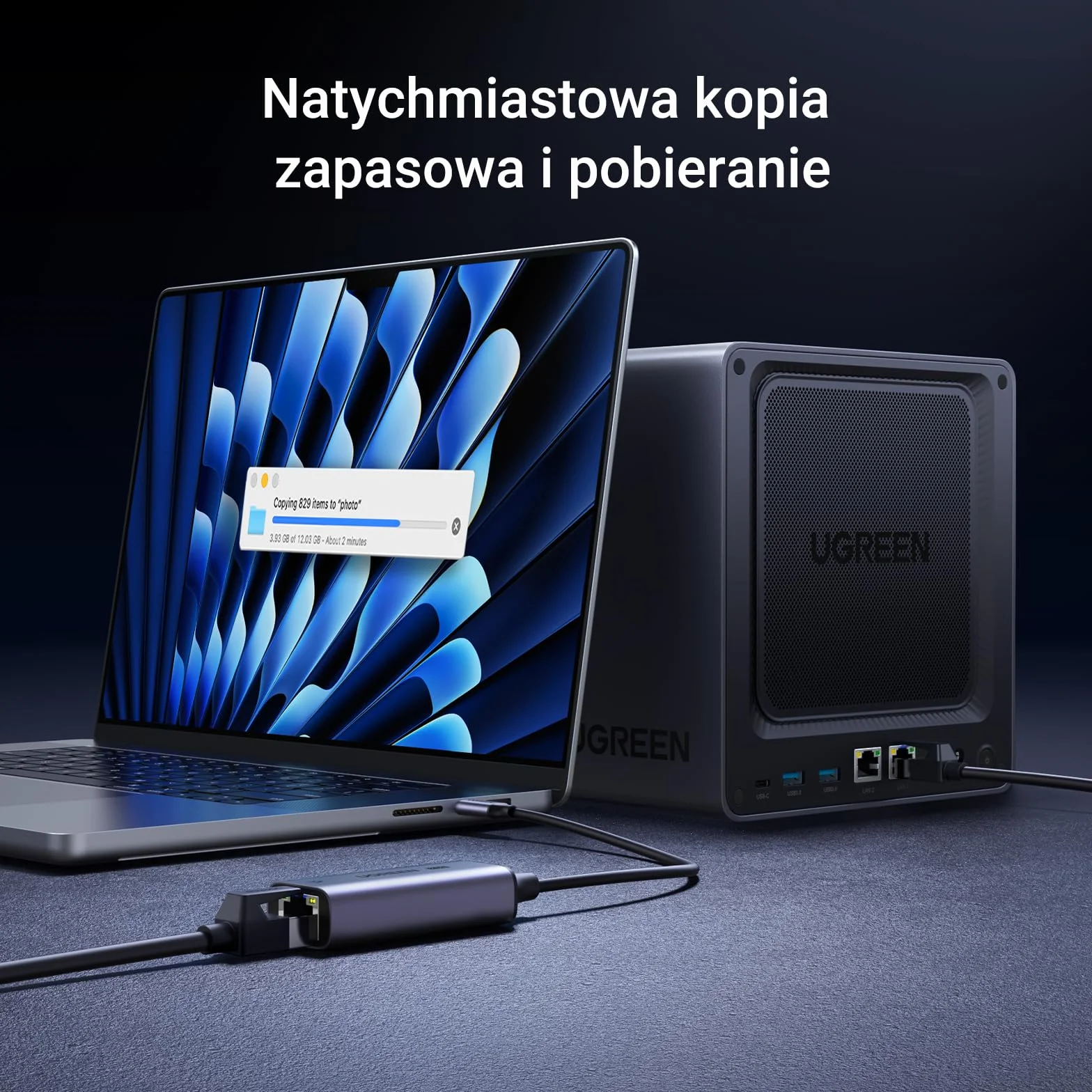 UGREEN USB C 2.5G LAN Adapter Ethernet Adapter RJ45 2500Mbps Adapter sieciowy kompatybilny z iPhone serii 15,iPad Pro/Air,Macbook Pro/Air,laptopem,komputerem PC z systemem Windows 11/10/8,macOS itp.