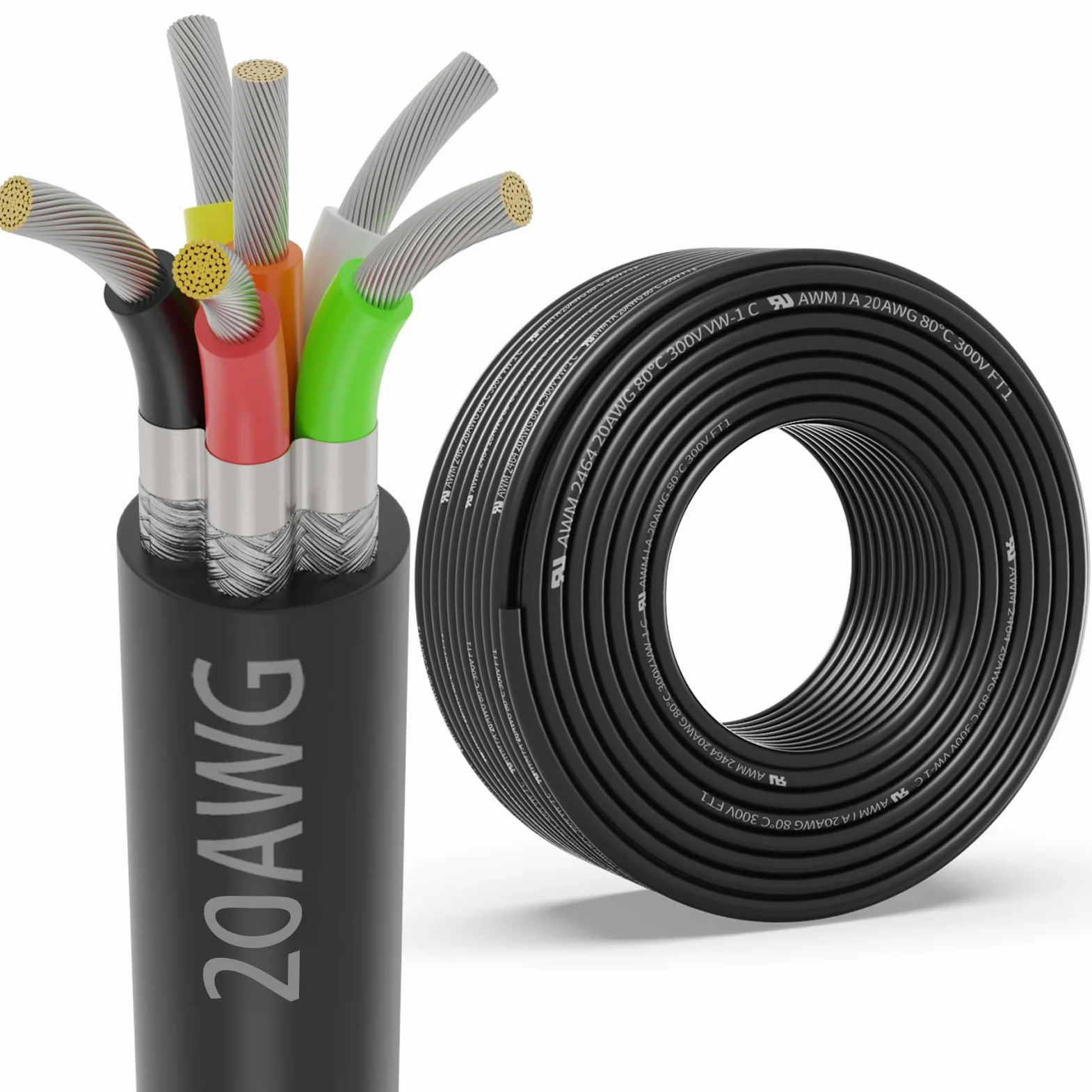 UL2464 20 AWG 6-żyłowy ekranowany kabel, 6-żyłowy, ekranowany kabel, UL2464 20AWG 6-żyłowa ocynkowana oplot miedziany do wrzeciona CNC VFD, silnika krokowego, drukarki 3D, dźwięku, głośników