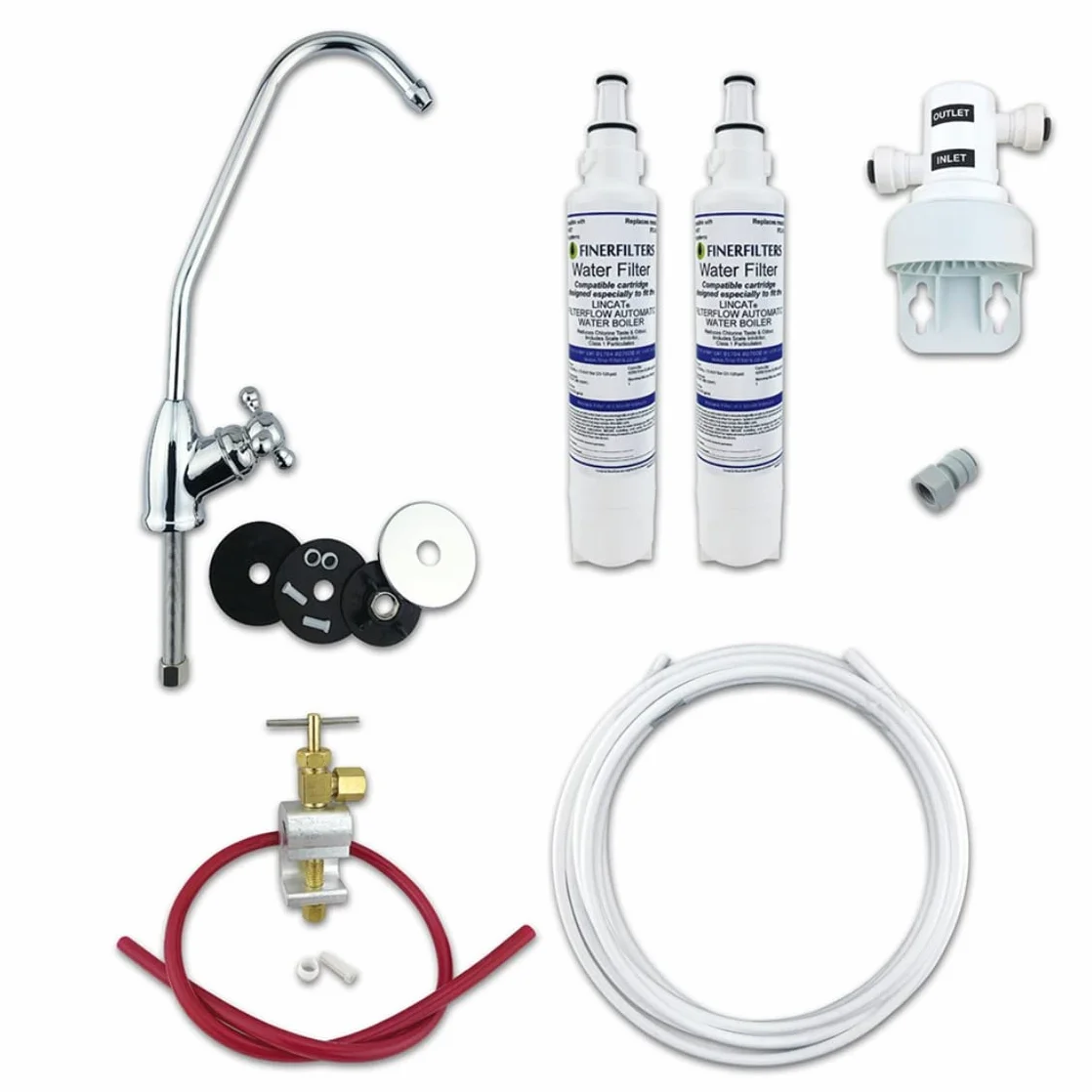 Finerfilters Deluxe system filtrów do wody pitnej do zlewozmywaka, usuń chlor i kamień, pełny zestaw DIY, łatwa wymiana filtrów bez wyłączania dopływu wody (12 miesięcy (2 filtry) - kran z pomponem