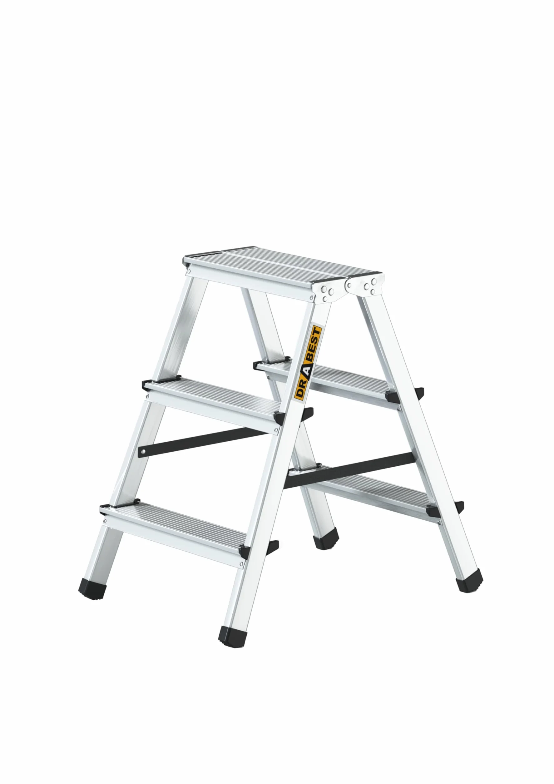 Drabest 3-Stopniowa Aluminiowa Dwustronna Drabina Do Użytku Domowego O Udźwigu 125 Kg - Drabina Z Platformą Roboczą - Drabiny Wielofunkcyjne - Drabiny 3-Stopniowe - 41 X 63 X 16 Cm