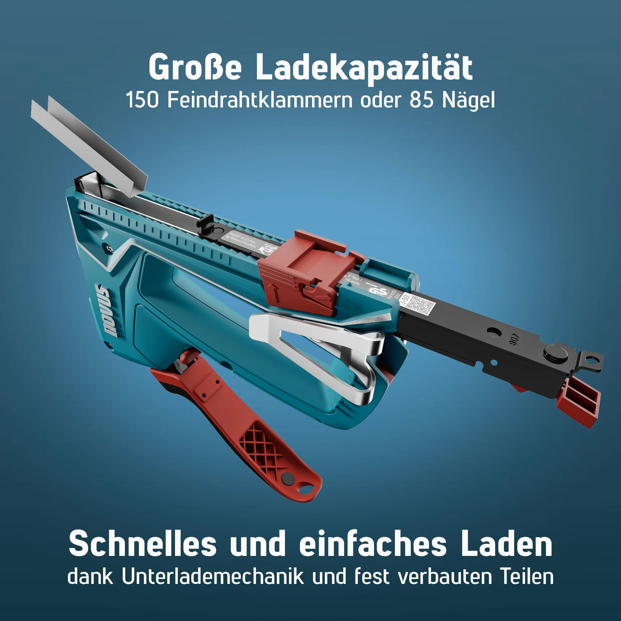 NOVUS TOOLS Zszywacz ręczny J-50, zestaw z 1800 zszywkami, profesjonalny zszywacz do drewna z aluminiową obudową, regulacja siły uderzenia, ogranicznik dystansowy │ do zszywek z drutu drobnego 6-14 mm