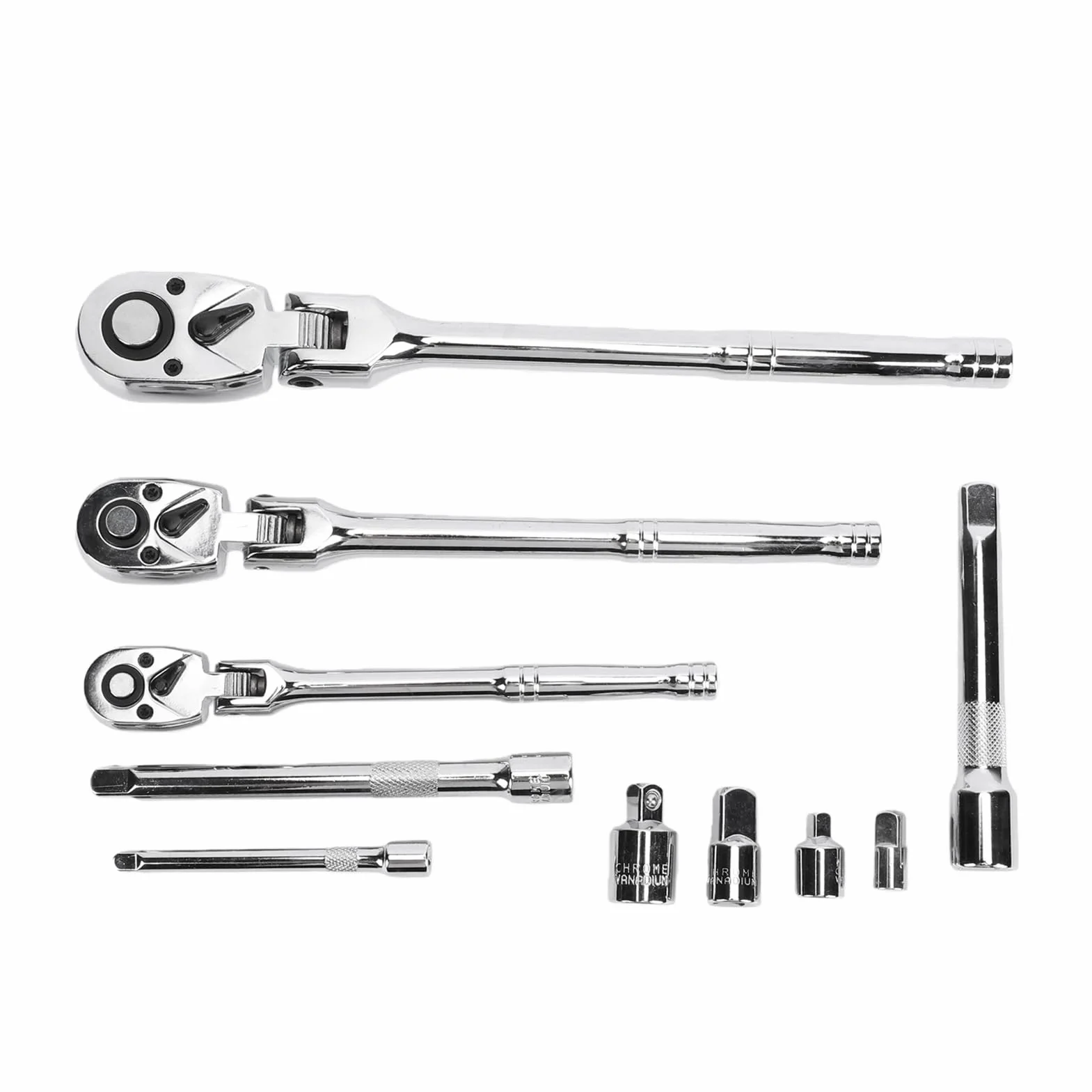 Generic Zestaw Elastycznych Kluczy Grzechotkowych 72 Zębów z głowicą obrotową 180° do Napraw Samochodowych Stal CrV 1/4 3/8 1/2 Cala