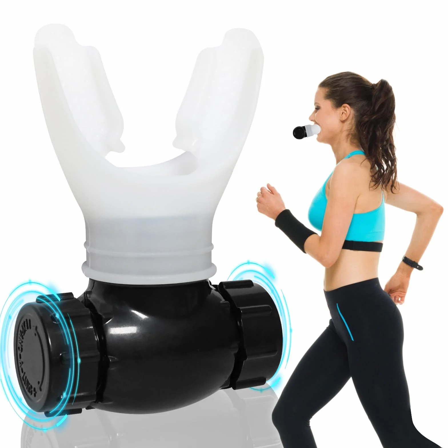 oxyfit trener oddychania, trener oddechowy płuc, przyrząd do treningu pojemności płuc z regulowanymi opornikami dla zwiększenia wytrzymałości oddechowej – biały