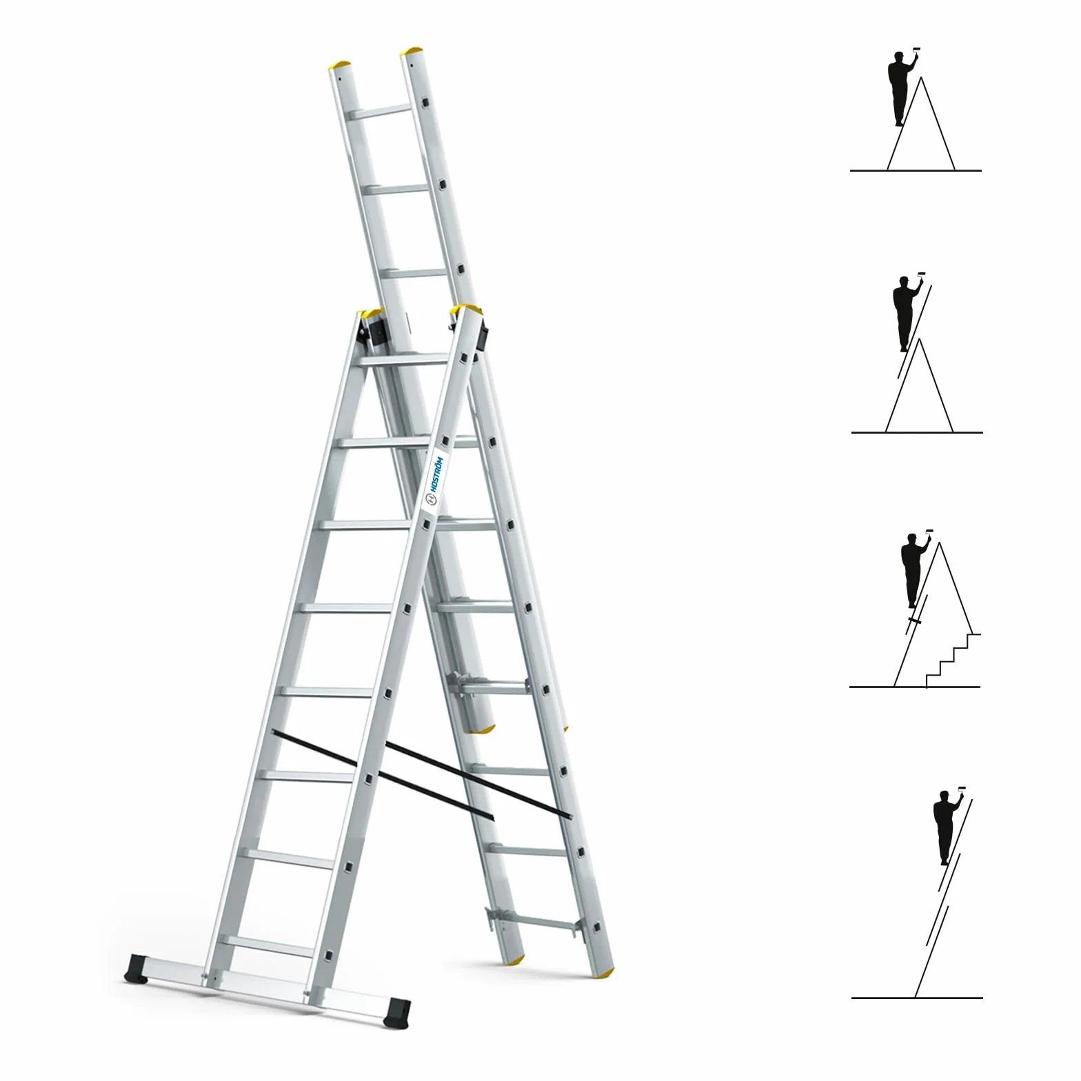 Transformable 3 płaszczyzny StablePro 3x8 stopni wysuwany aluminium, 6 pozycji, wysokość robocza maks. 5,05m, 5 lat gwarancji, Hostrom