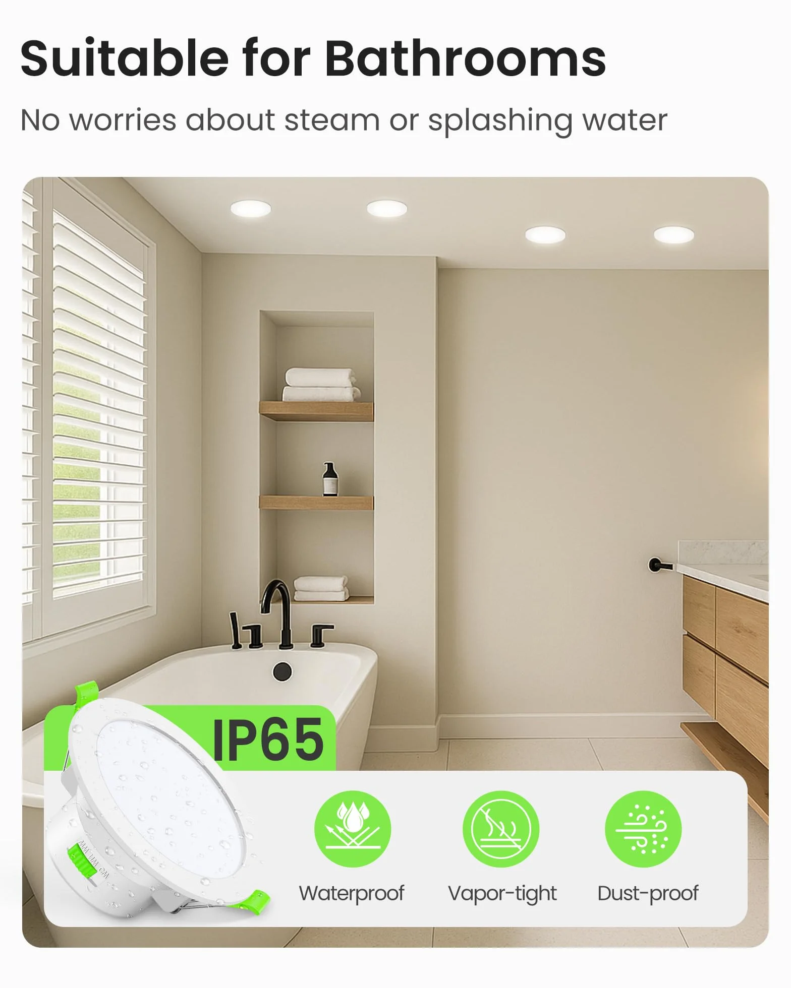 ALUSSO Wodoodporny IP65 Wbudowany Punkt LED 10W 800lm 3000K-5700K Regulowany Oświetlenie Sufitowe 6szt Okrągły Biały