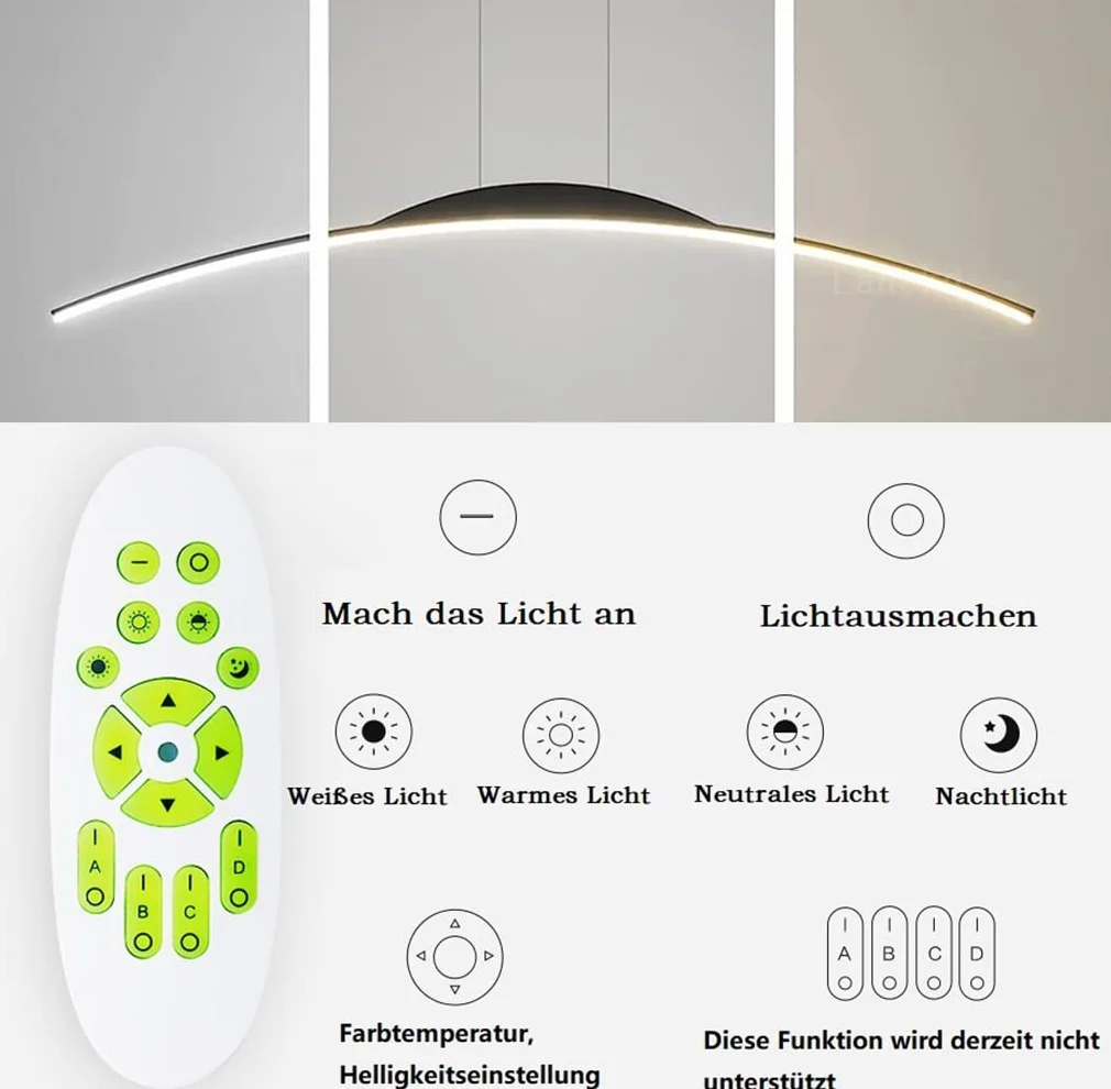 Lampa stołowa do jadalni Lampa wisząca LED Żyrandol LED Lampa wisząca Kuchnia Nowoczesna Jadalnia Lampa Wisząca Ściemnianie Arc Design Żyrandole (Czarny, L150 CM)