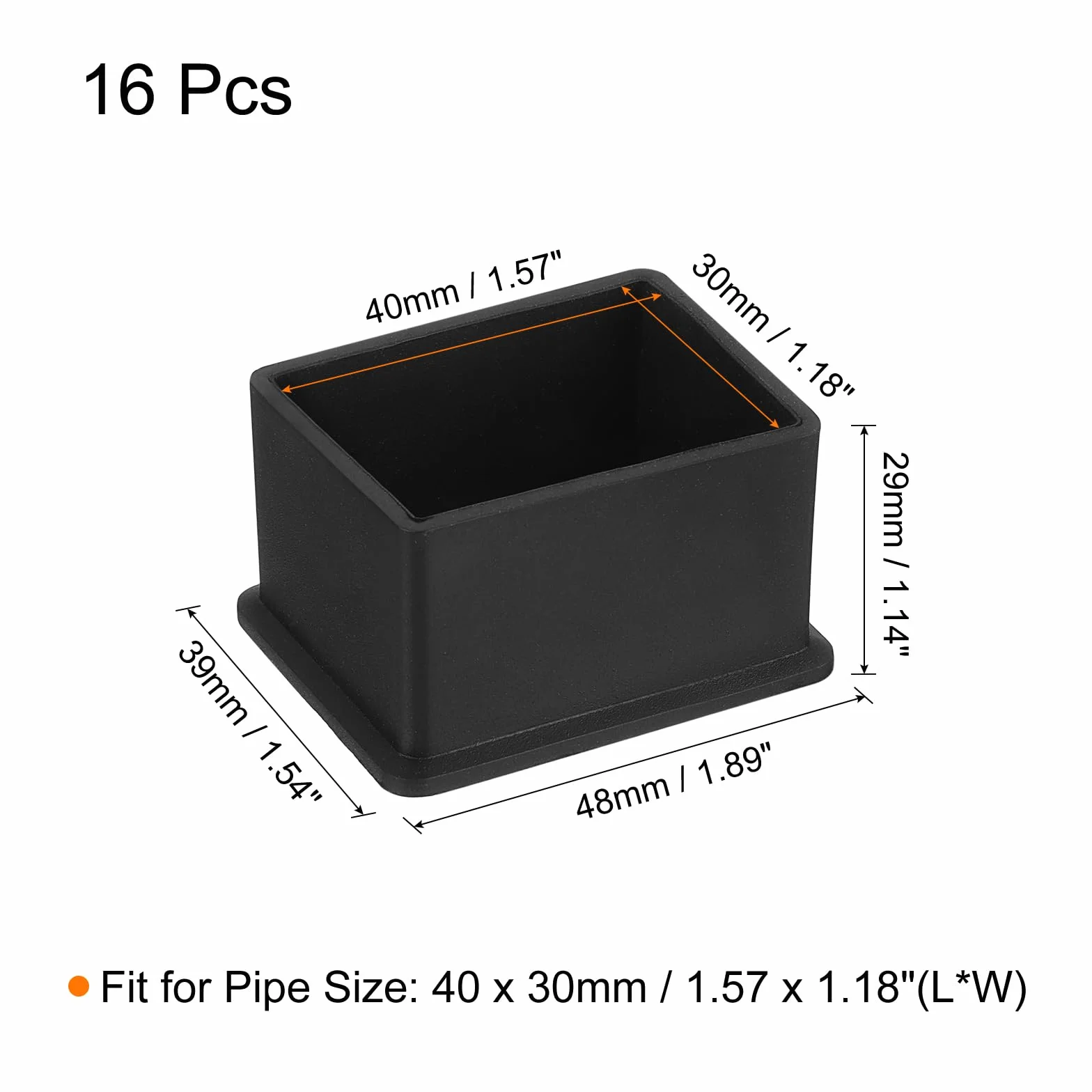 QUARKZMAN 16 szt. kwadratowe nakładki na nogi krzesła PVC, 40 mm x 30 mm czarne podkładki na nogi do mebli ochraniacze na stopy stołowe ochraniacze na stół ogród szafka łóżko meble