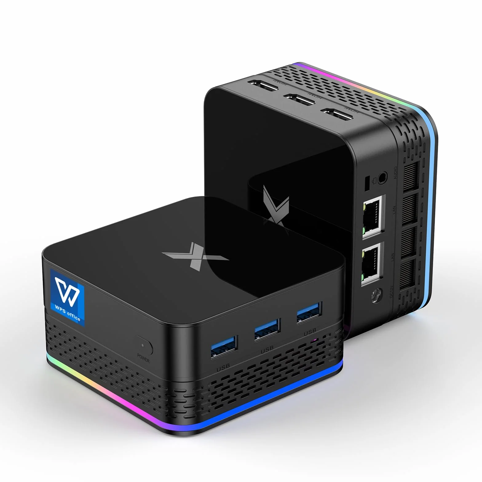 Mini PC 12. Alder Lake N (do 3,4 GHz) 12 GB RAM 512 GB ROM LPDDR5 M.2 SSD, 4K Trzy ekrany Dual RJ45 Gigabit Ethernet, automatyczne włączanie.