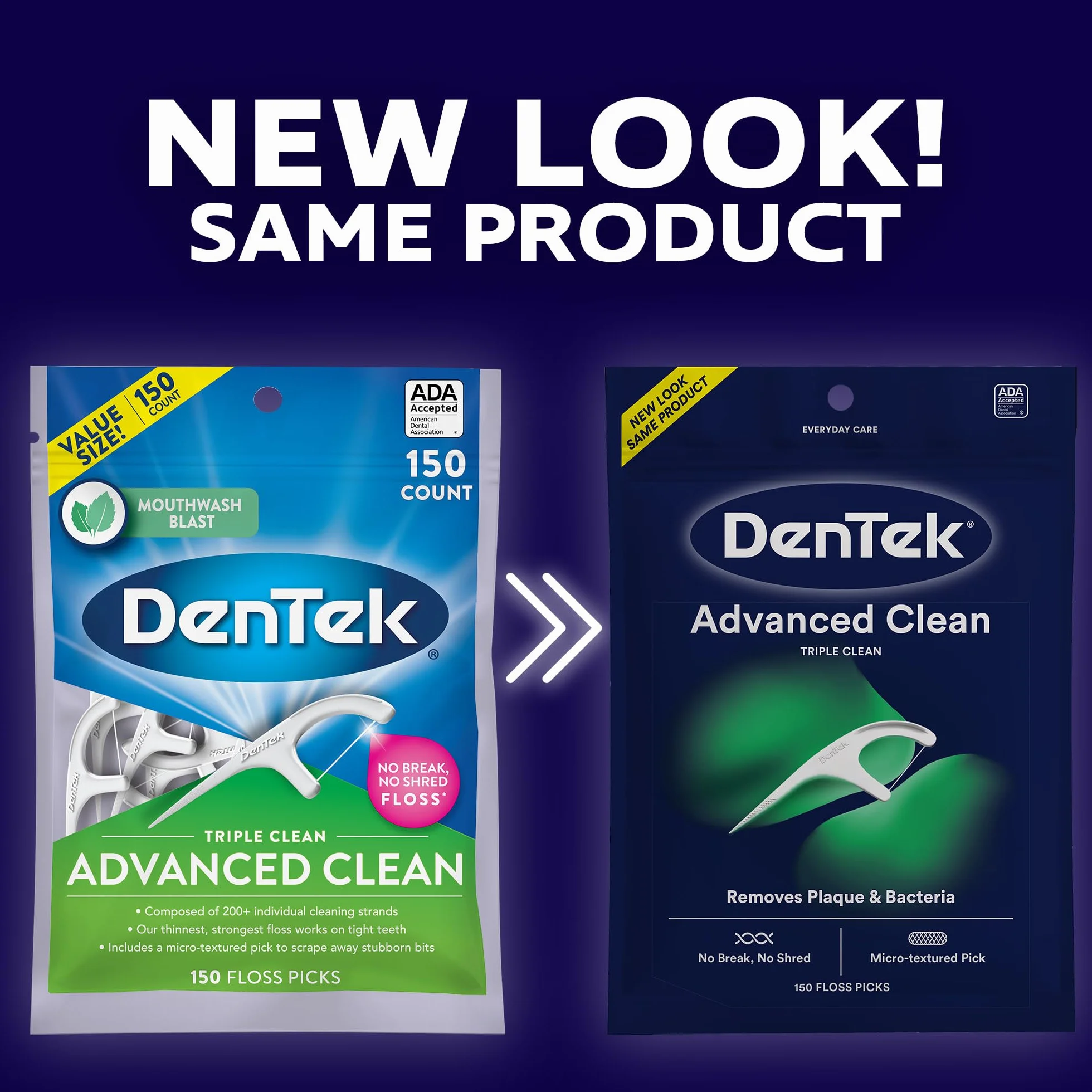 DenTek Triple Clean Mint Flavored i powlekane fluorkami zaawansowane kostki do nici dentystycznej z 3 czynnościami czyszczenia, opakowanie 150 szt