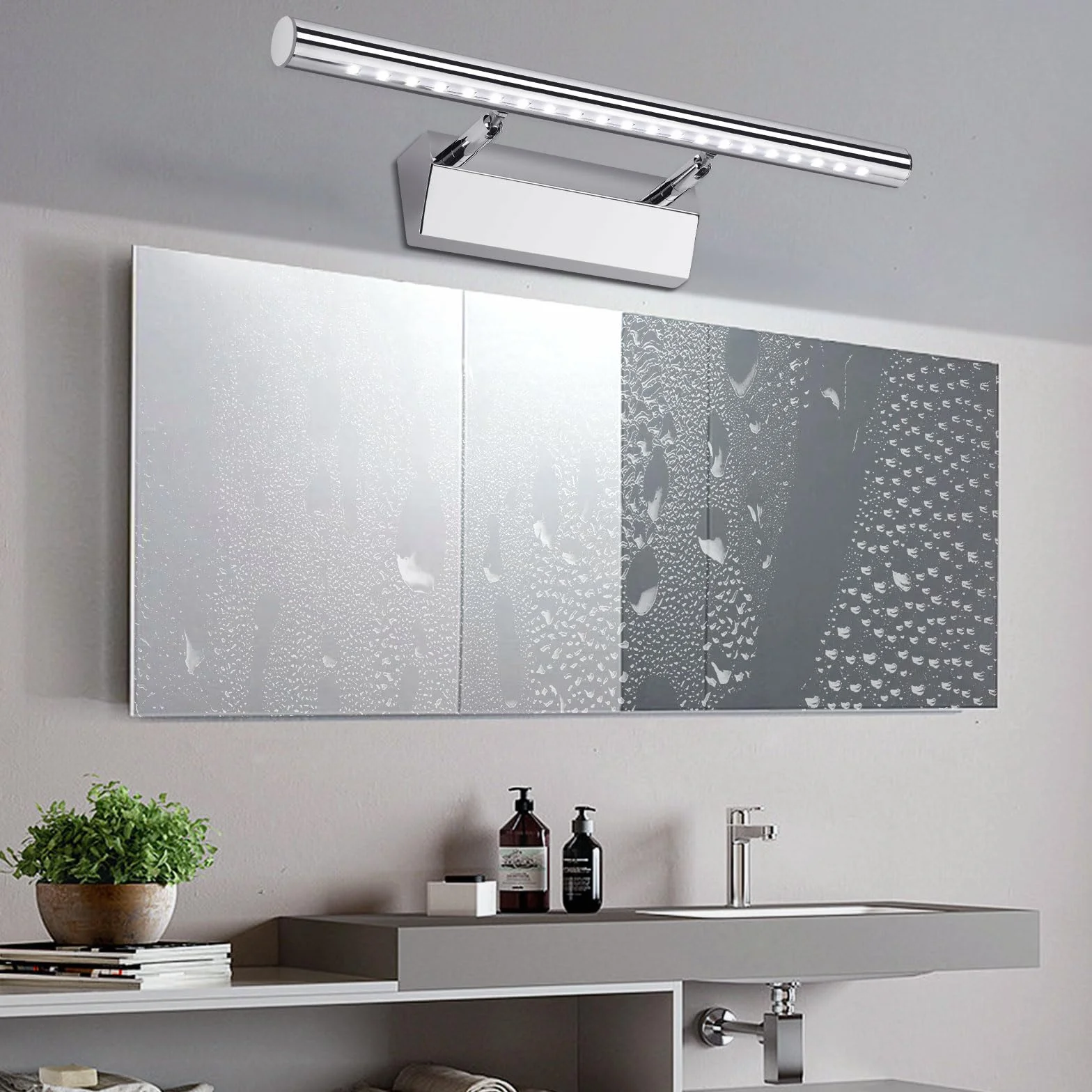 Glighone LED lampa nad lustro, 5 W, 40 cm, regulacja 180°, stal nierdzewna, zimna biel, z przełącznikiem