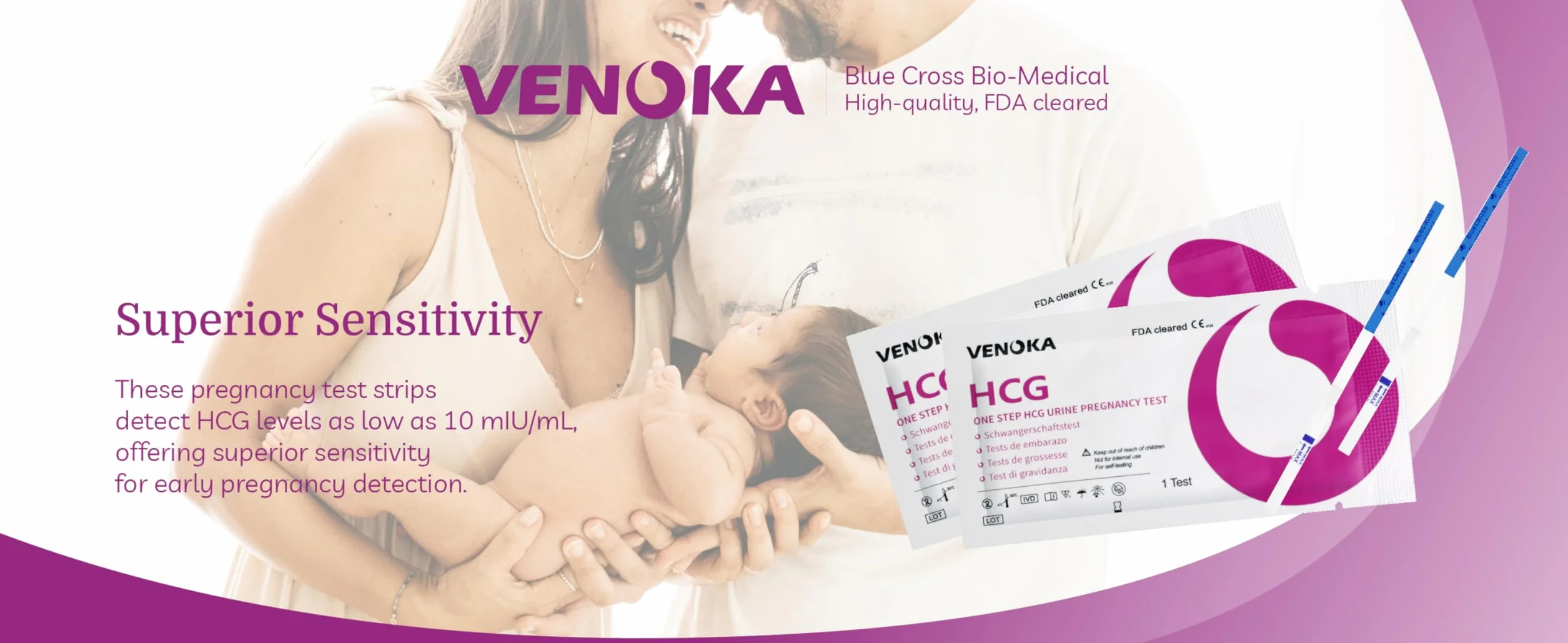 10 x paski testowe wczesnej ciąży, super czułość 10 MIU/ml