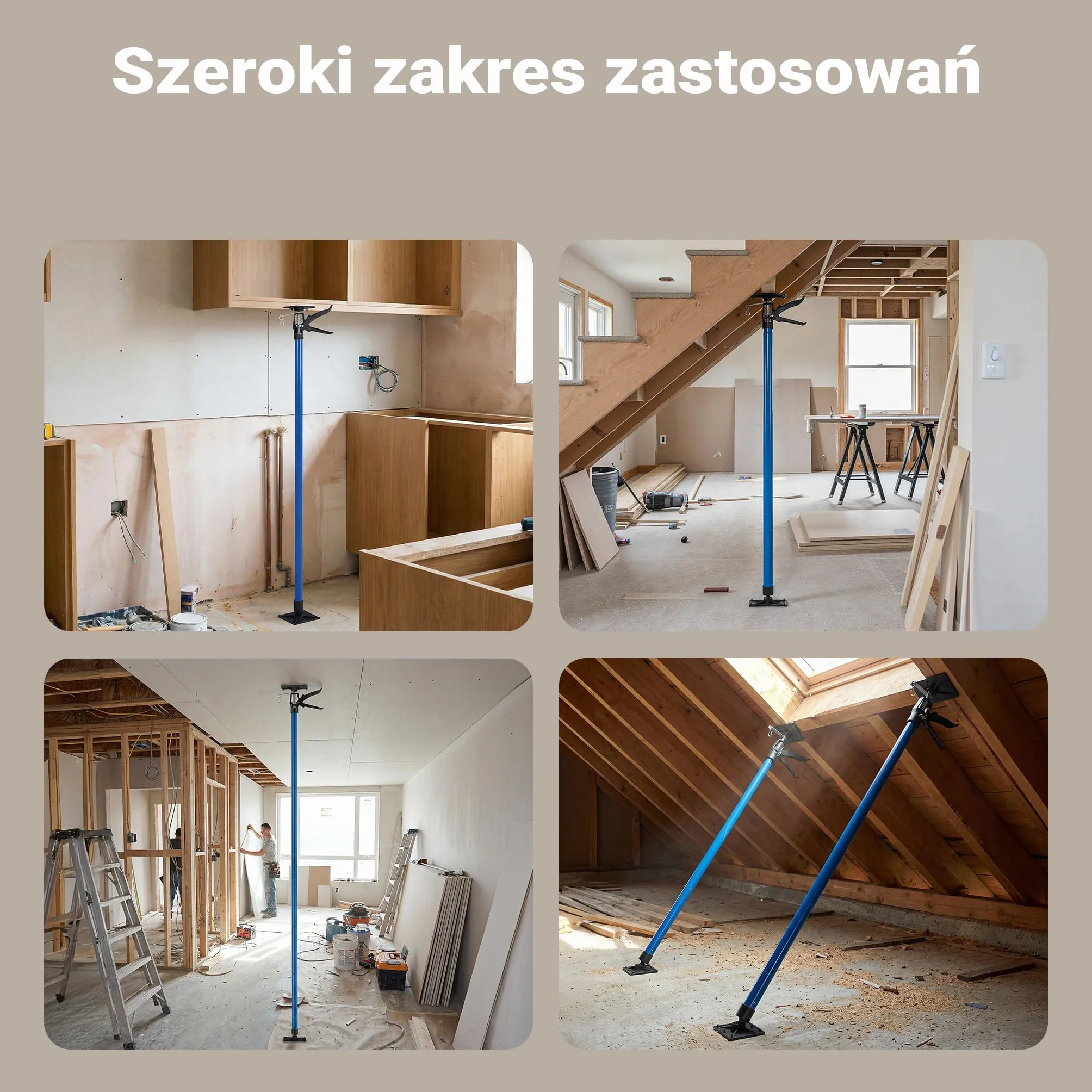 Wiltec Rozpierak do futryn do 30 kg nośności, ze stali lakierowanej, podpora teleskopowa 115-290 cm do płyt kartonowo gipsowych, kąt nachylenia 45°