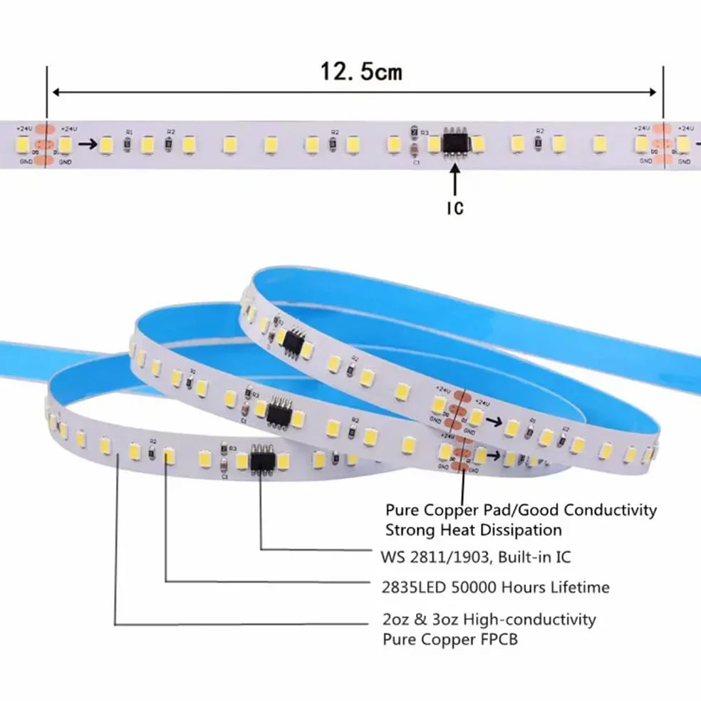 WS2811 2835 Taśma świetlna LED 120 diod LED/m płynąca woda i wyścigi konne DC24V elastyczny zimny biały + kontroler bezprzewodowy + zasilacz z efektami pościgu