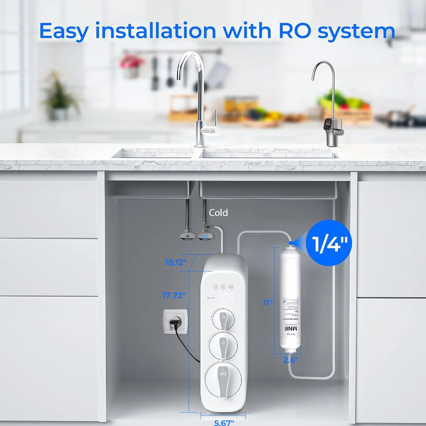 Waterdrop Remineralizacyjny filtr wody inline, filtr końcowy z szybkim złączem 1/4" do systemu filtrów RO odwróconej osmozy, przywraca niezbędne minerały (1)