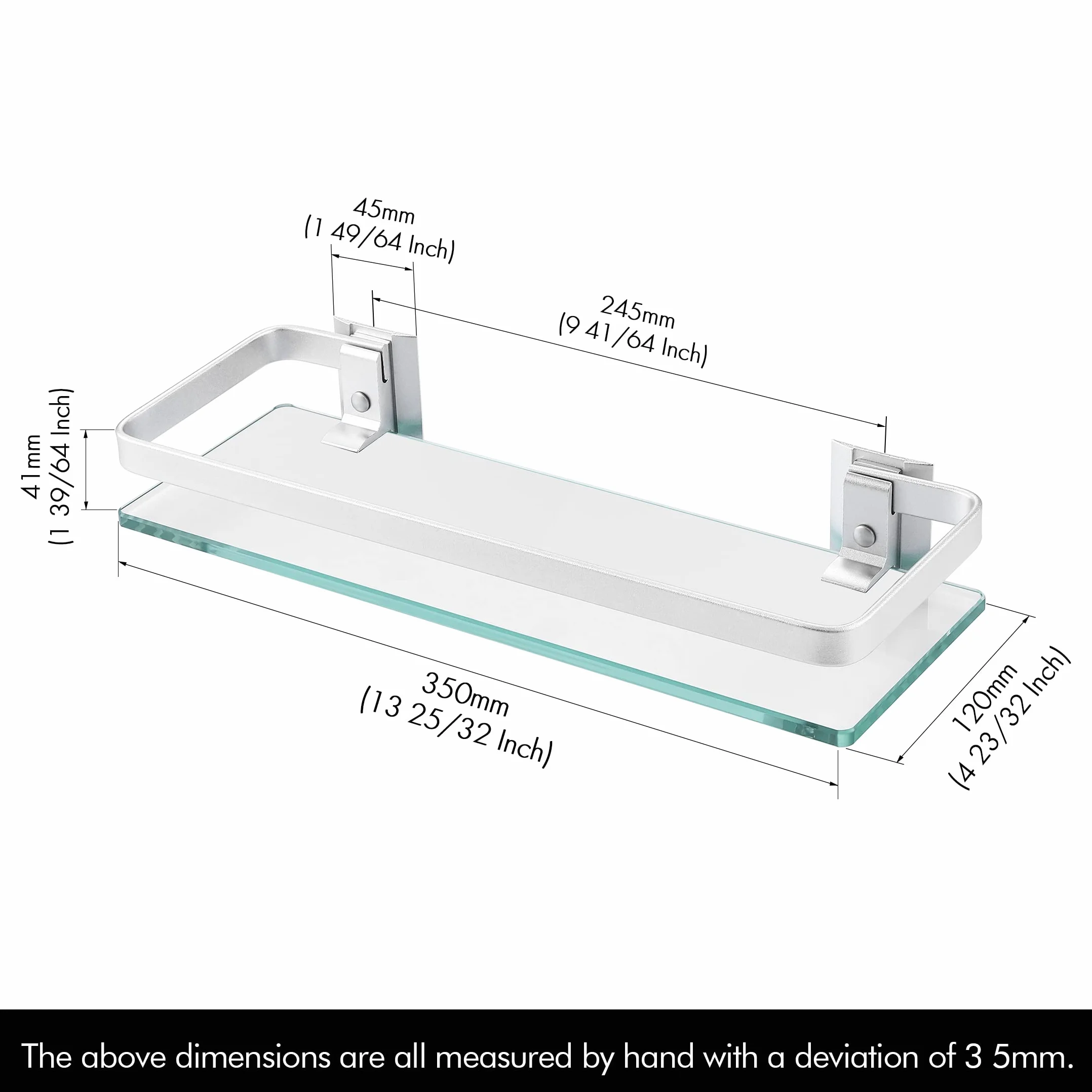 KES Półka łazienkowa ścienna ze szkła hartowanego 8 mm półka prysznicowa srebrna aluminiowa, A4126A