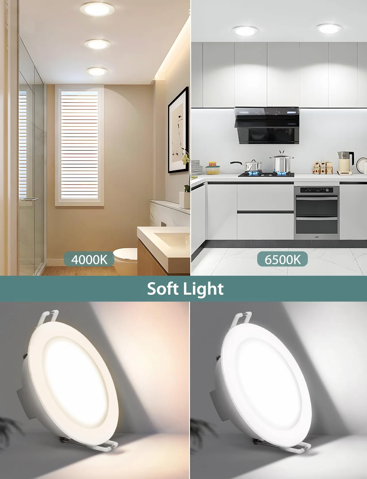 Aigostar LED Downlight sufitowy wpuszczany 4,8 W IP65 wodoodporny, Bull's Eyes 4000 K światło naturalne, bardzo płaski LED Downlight łazienkowy biały, ø87*H35 mm, 3 sztuki