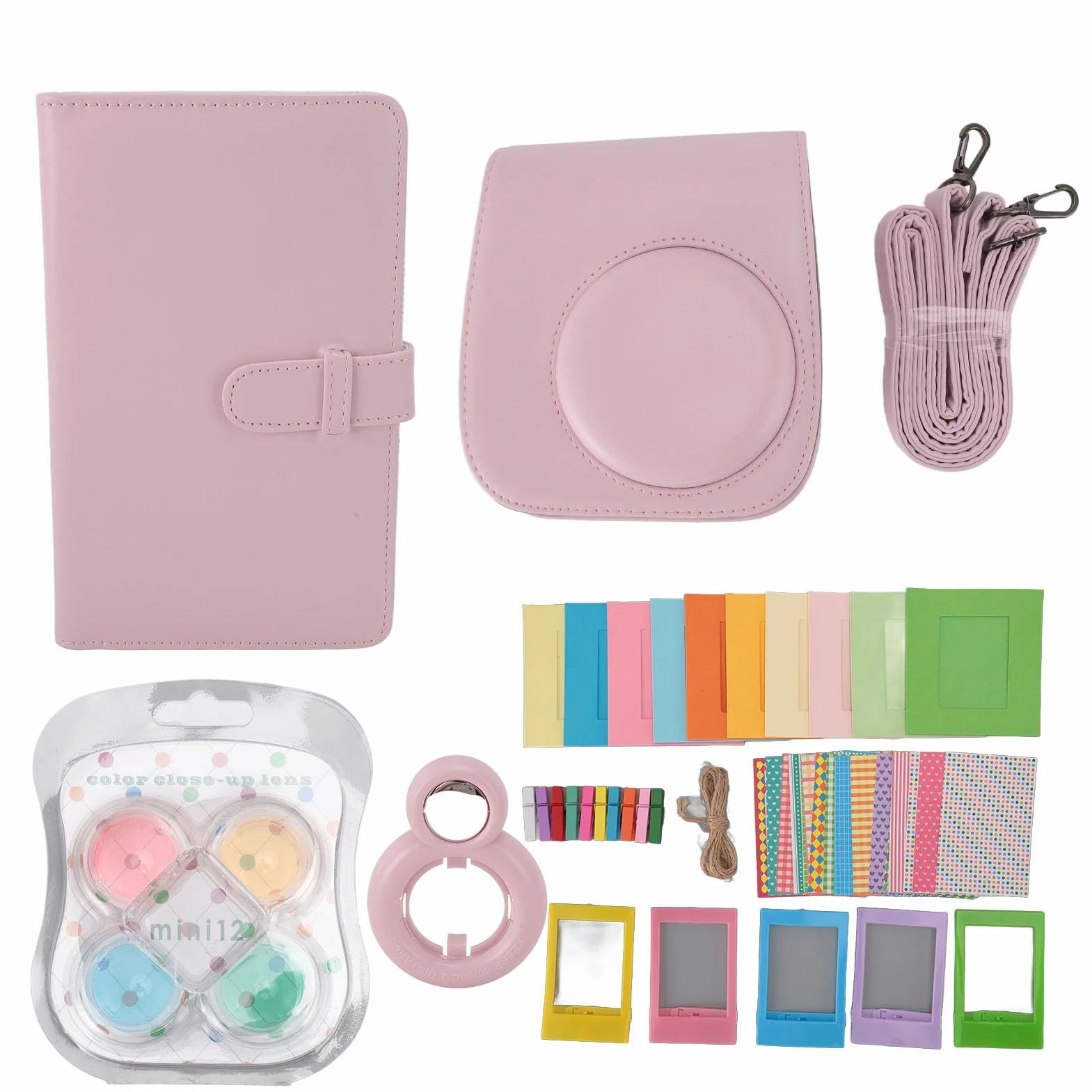 Etui ochronne na aparat Fujifilm Instax Mini 12, Mini12, ekskluzywny zestaw, w tym torba na aparat, pasek na ramię, album fotograficzny, lusterko do selfie, filtry, kolorowa ramka na zdjęcia,