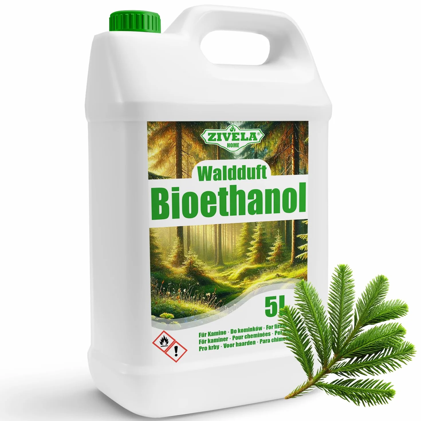 Bioetanol 96,6% 5 l | bioalkohol zapach lasu 96,6% 5 l | bioetanol do kominka, kominka stołowego, bioetanolu | zapach lasu | czyste spalanie, bez dymu, żywy i stabilny płomień