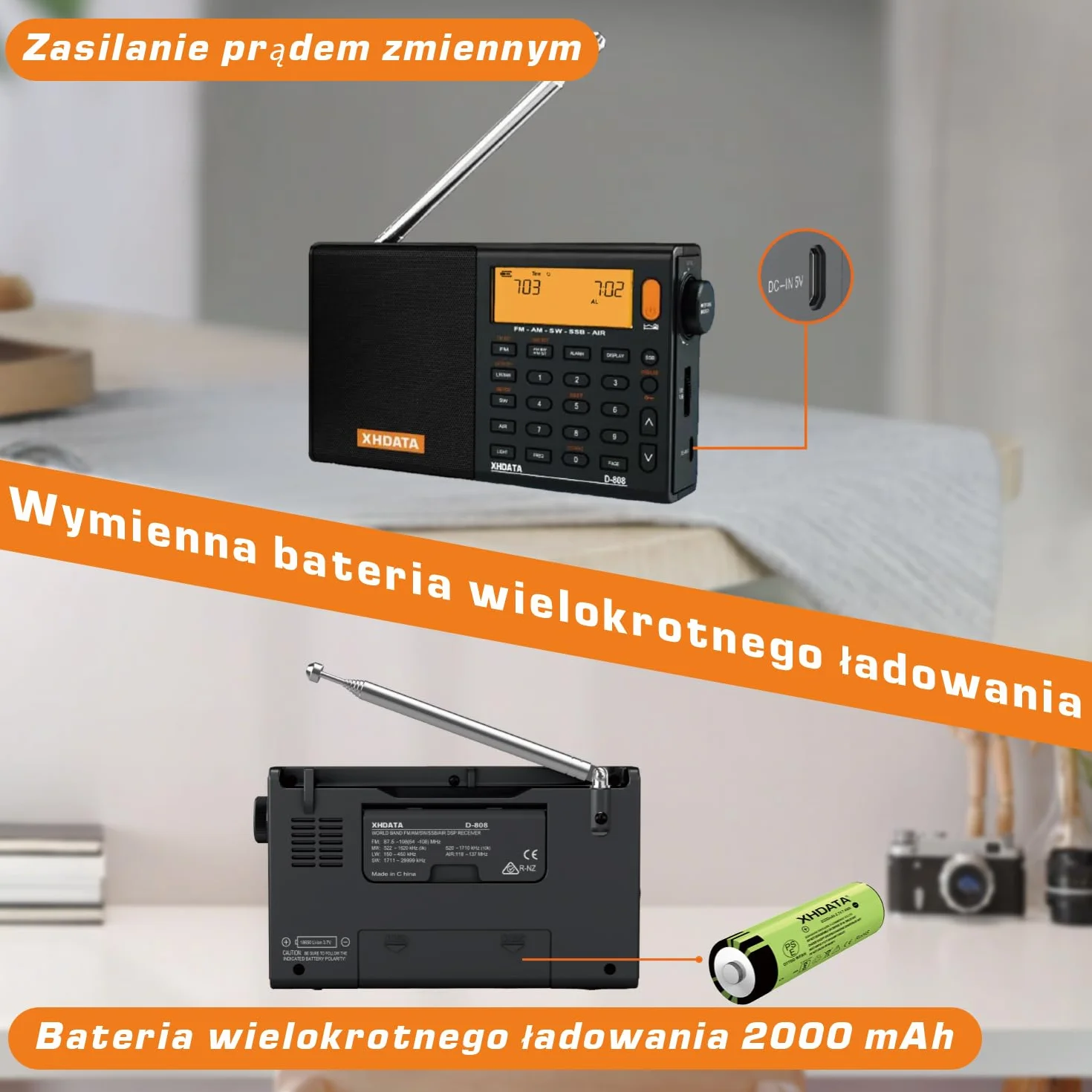 XHDATA D808 Przenośne radio cyfrowe FM Stereo MW SW LW SSB Airwave World Receiver RDS