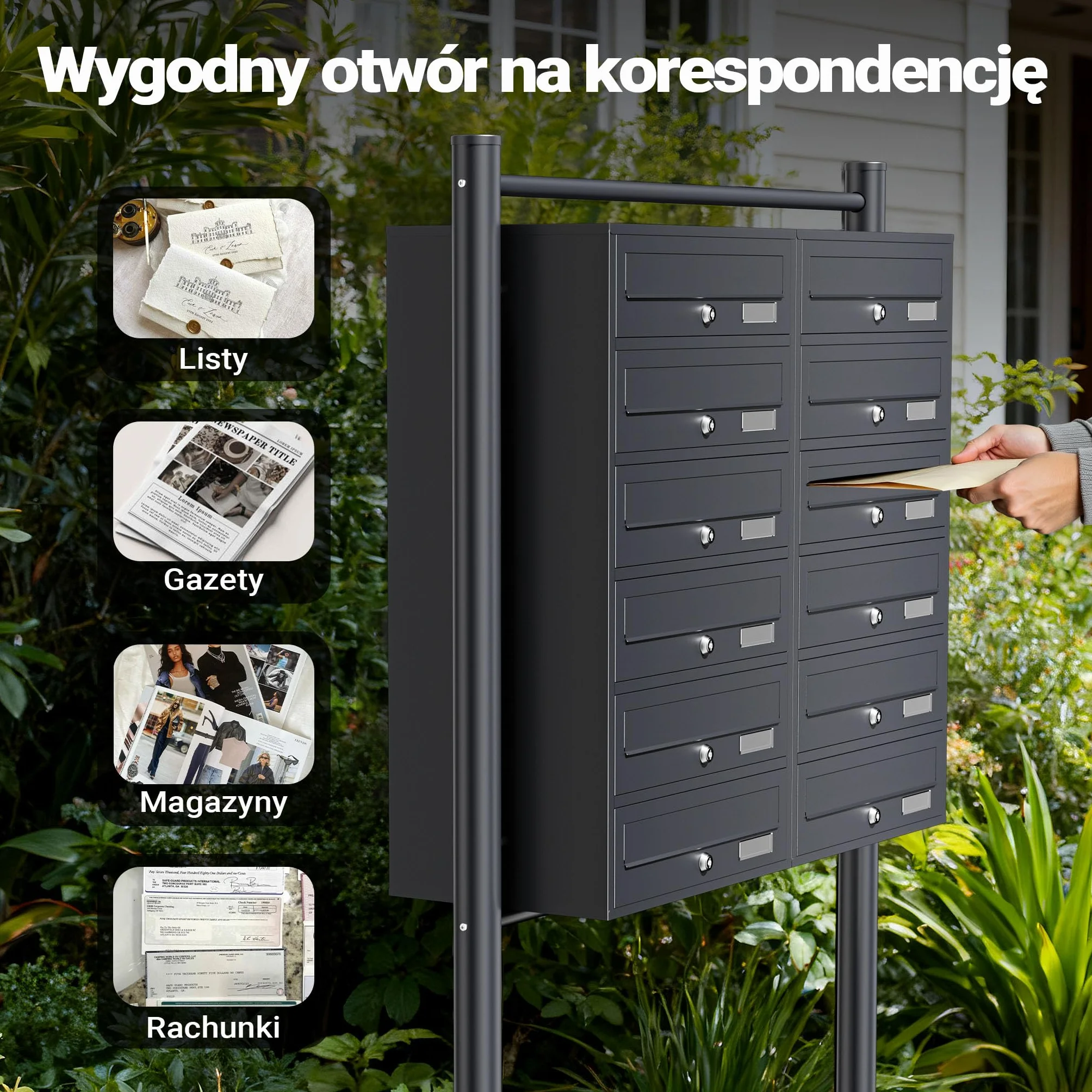 Wiltec Wolnostojąca skrzynka na listy antracytowa z 2 x 6 skrzynkami pocztowymi z zamkiem, do montażu podłogowego, idealna do budynków wielorodzinnych