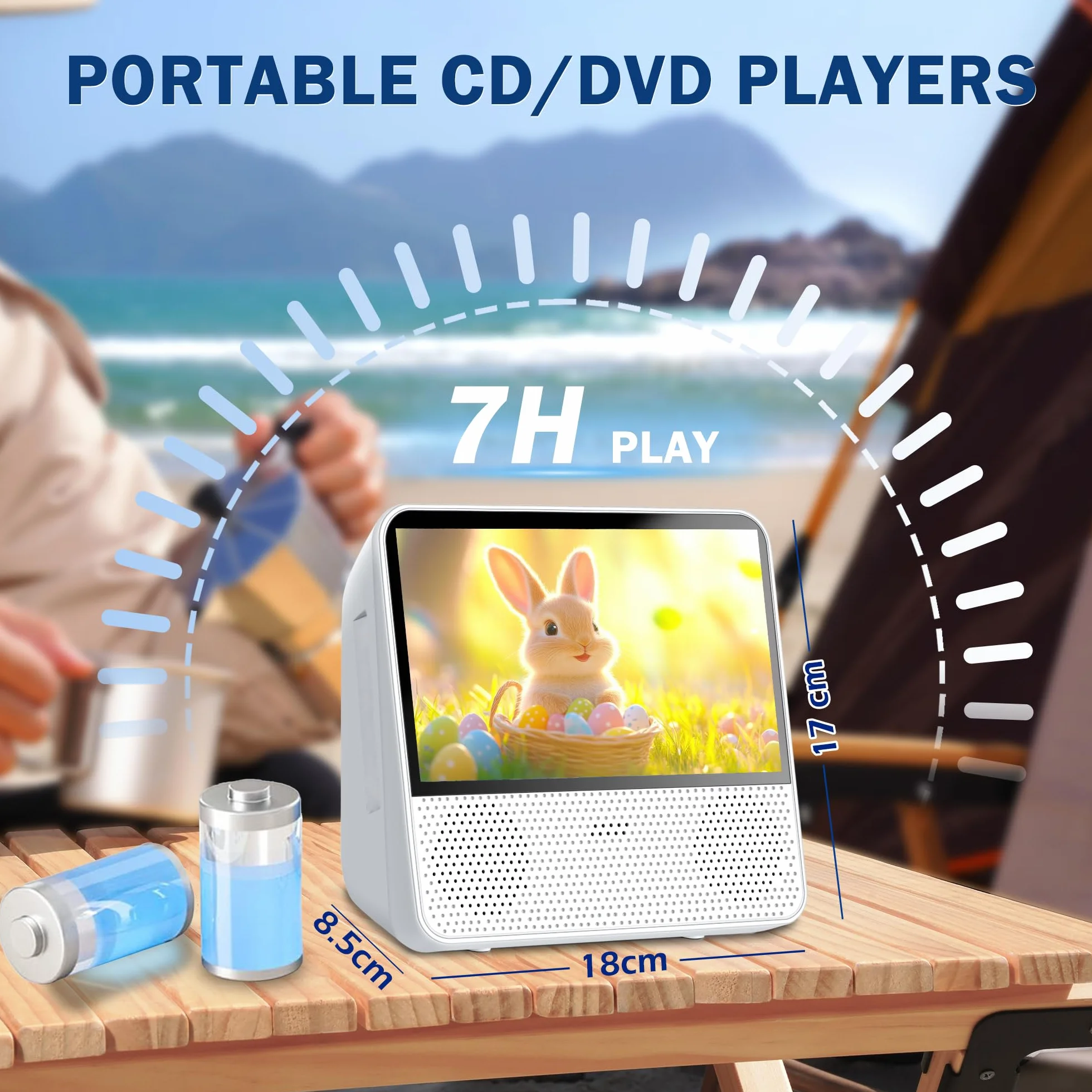 Przenośny Odtwarzacz DVD 7 Cali, Regulowalna Jasność, Bateria 4000mAh, Wbudowany Głośnik, Pilot/Bluetooth/USB