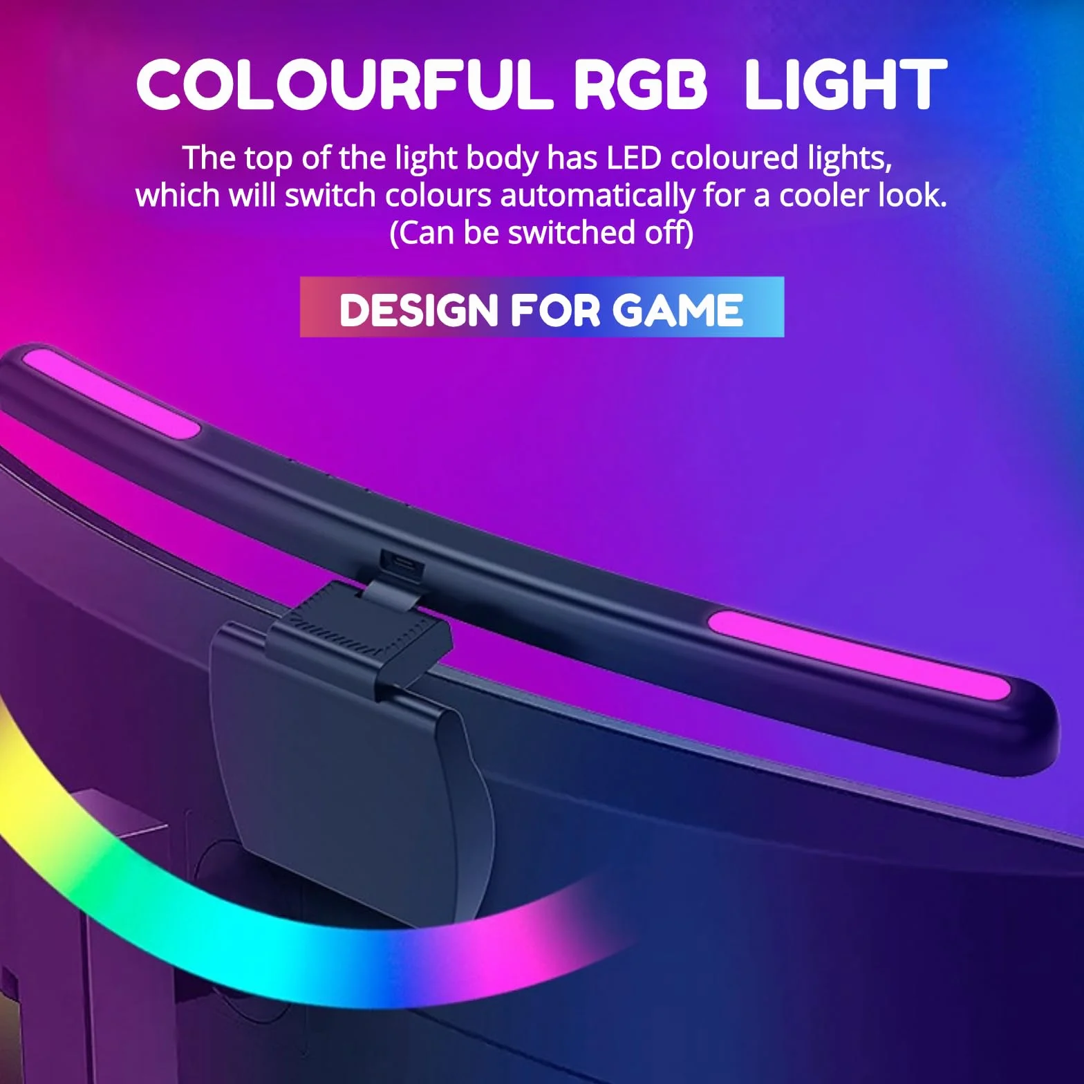 Lampa Monitora Komputerowego, Zakrzywiony Ekran Monitora 5 V 1 A Listwa świetlna do Pielęgnacji Oczu, E Reading LED Lampa Zadaniowa z funkcją ściemniania Dotykowego, 7 Kolorów RGB