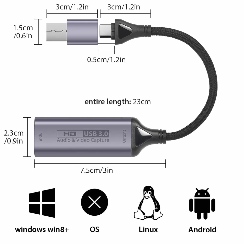 AXFEE Karta przechwytywania HDMI, 4K USB 3.0 1080p Video Grabber, kompatybilna z Switch, PS4, PS5, Xbox, TV, DSLR, PC, telefonem