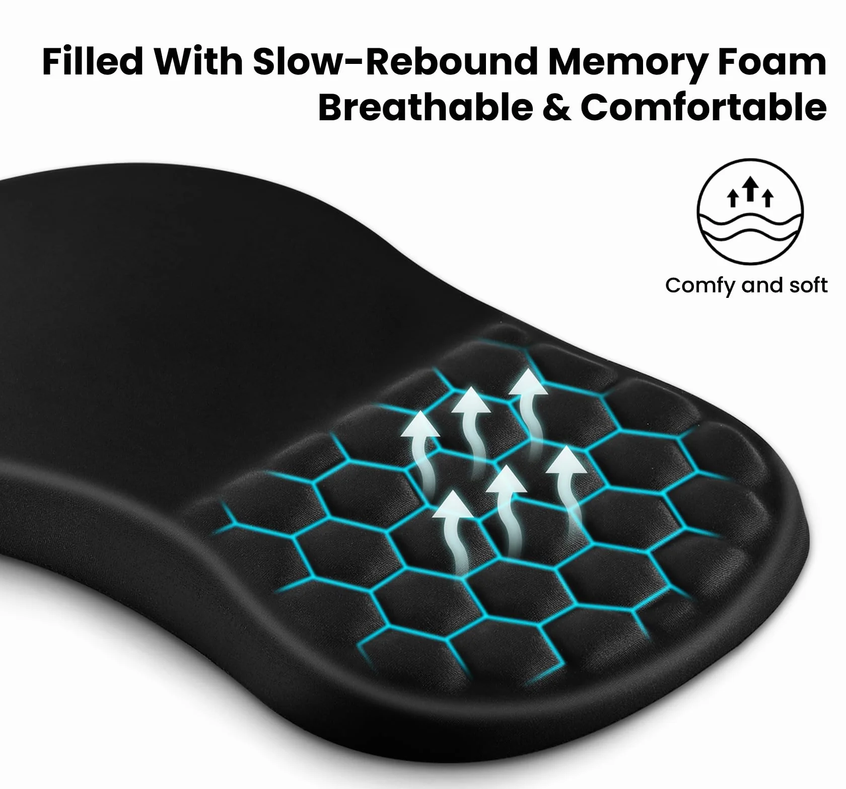 EooCoo Podkladka Pod Mysz na Nadgarstek z Funkcją Masażu, Podkładka Pod Myszkę z Poduszką, Ergonomiczna Mouse Pad, z Gładką Powierzchnią Lykrową i Antypoślizgową Podstawą PU, Akcesoria Biurowe, Czarny