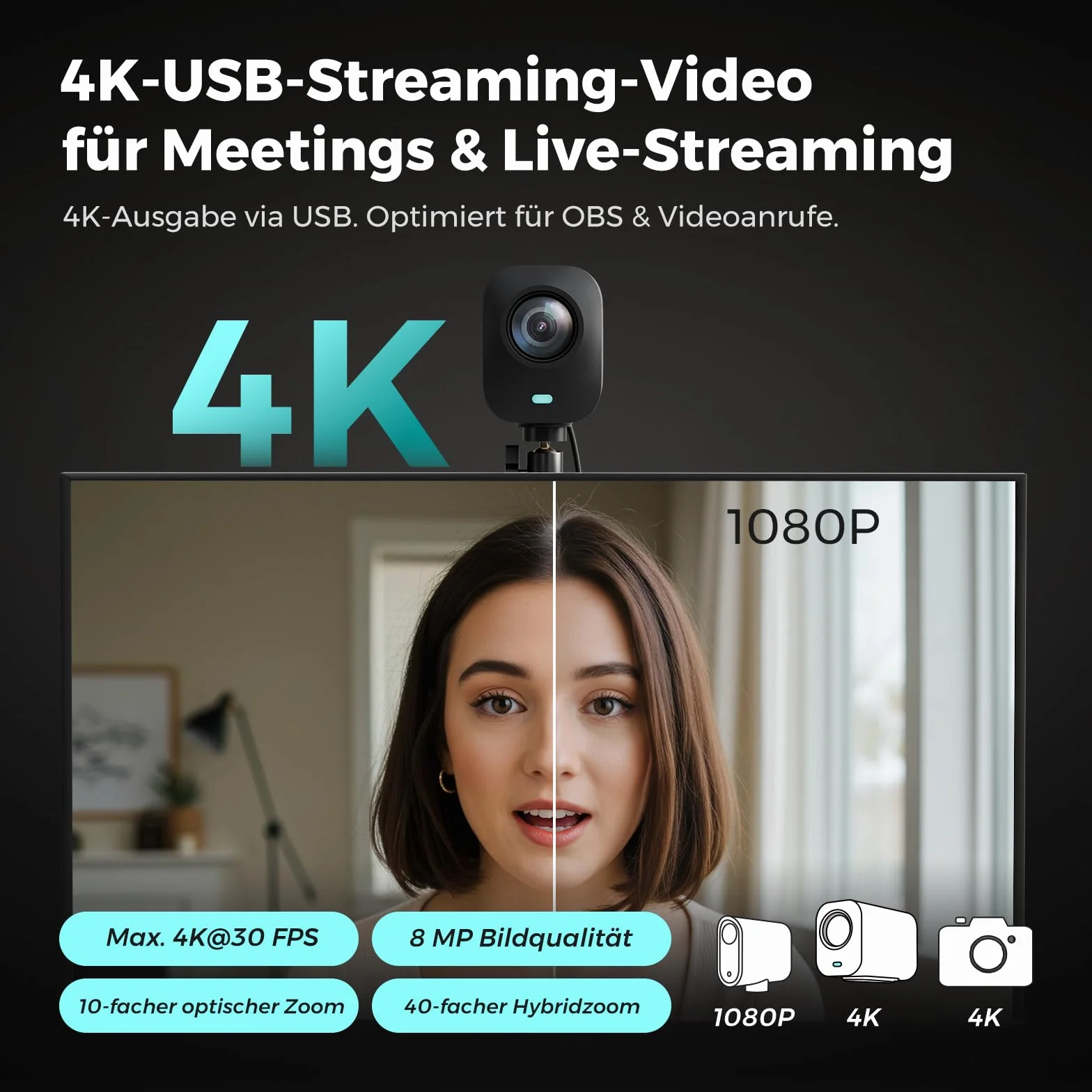 NearStream Kamera 4K, wyjście HDMI/USB/RJ45, obsługa zewnętrznego mikrofonu, VM20