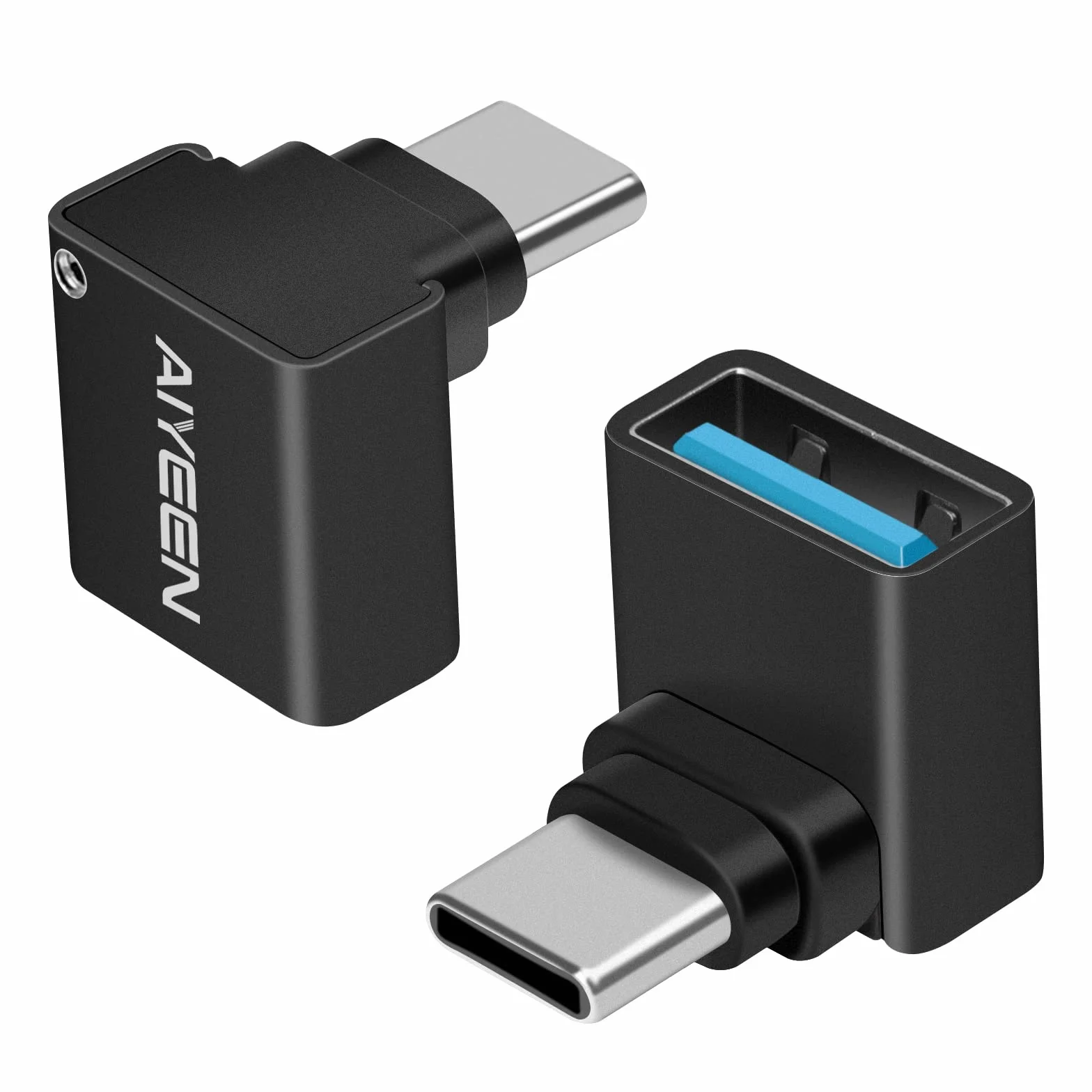 Adapter USB C na USB (2 sztuki), 90 stopni USB C męski na USB 3.0 żeński adapter OTG konwerter kompatybilny z MacBook Pro 2019/2018, Samsung i innymi urządzeniami USB-C, czarny