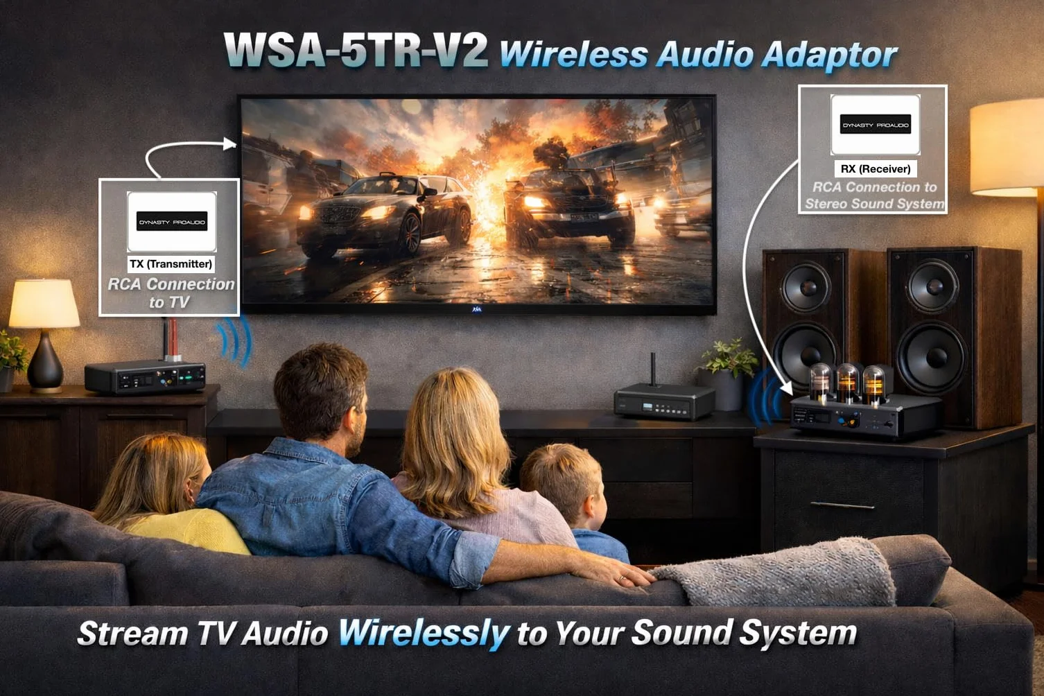 Getue DYNASTY PROAUDIO WSA-5TR (wersja 2) Bezprzewodowy zestaw głośników subwoofera 5,2 G/5,8 GHz 106 kanałów RF