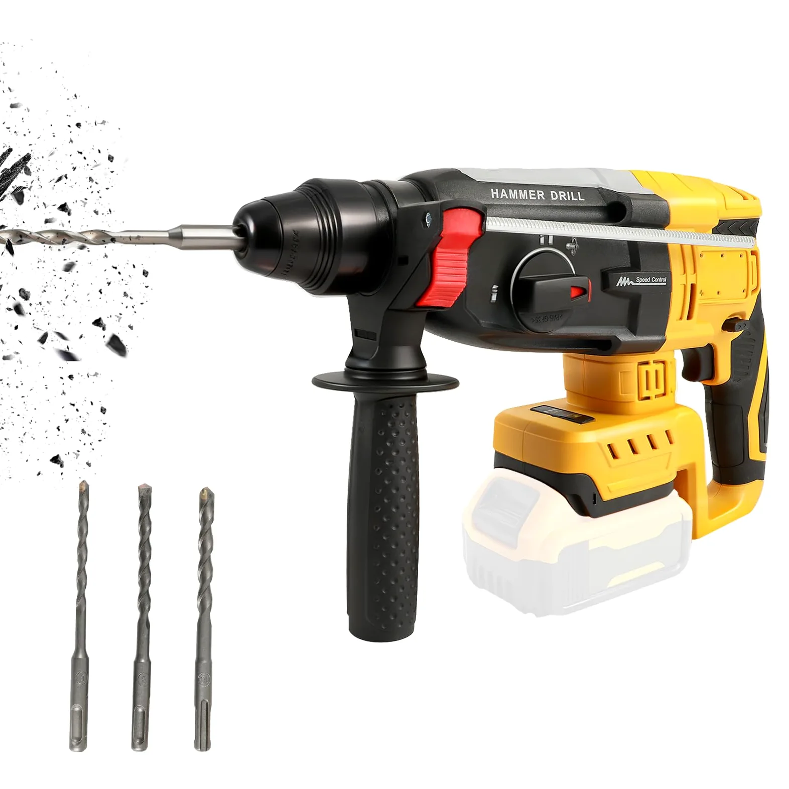Akumulatorowa wiertarka udarowo-obrotowa do Dewalt 20 V, bezszczotkowa wiertarka udarowo-udarowa SDS-Plus z 4 funkcjami, uchwyt pomocniczy 360°, 3 wiertła do betonowej ściany z cegły, metalu (bez