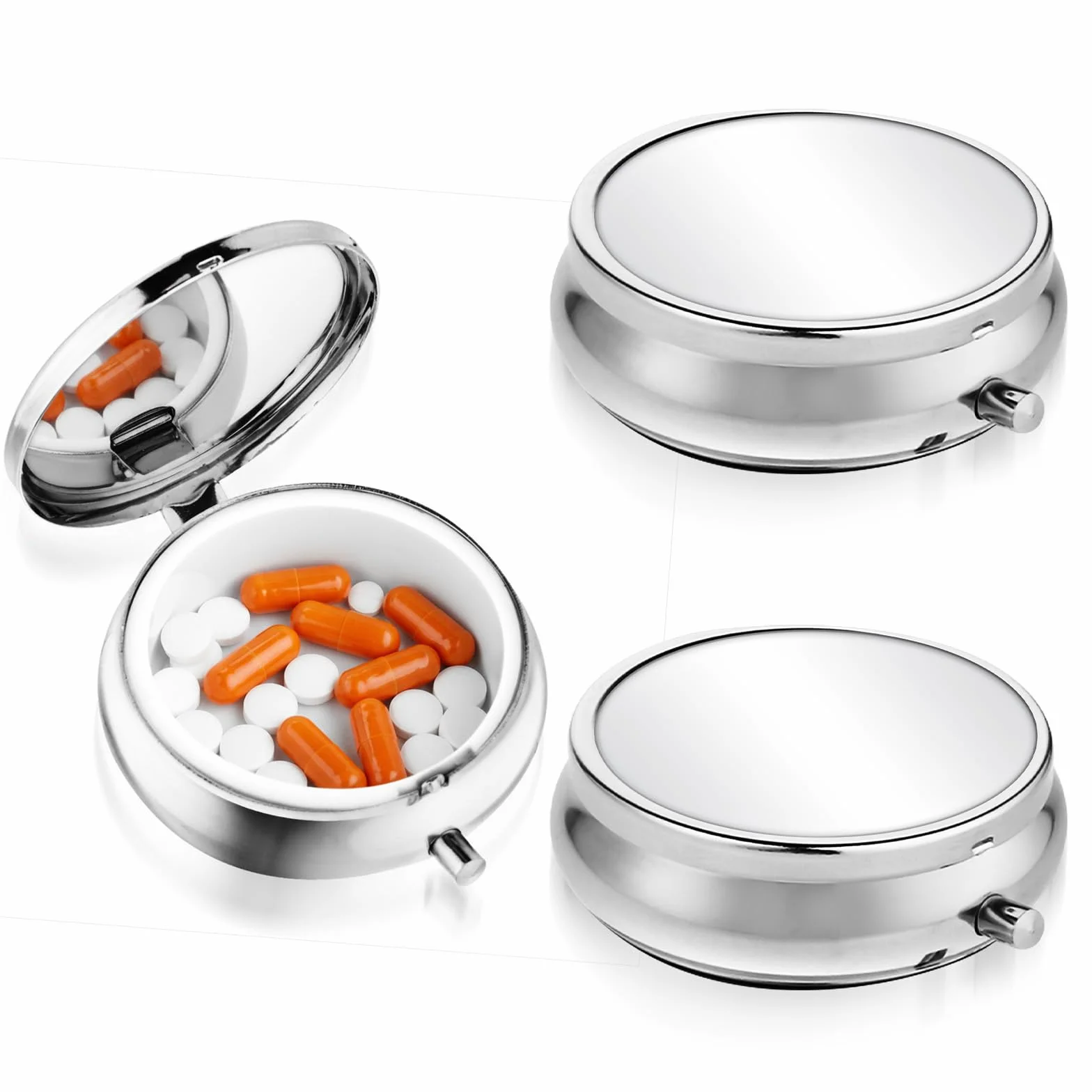 Mini pudełko na tabletki, przenośne podróżne etui na leki, mały metalowy pojemnik na tabletki do przechowywania witamin, leków, oleju rybnego i suplementów do kieszeni lub torebki (1 przegródka