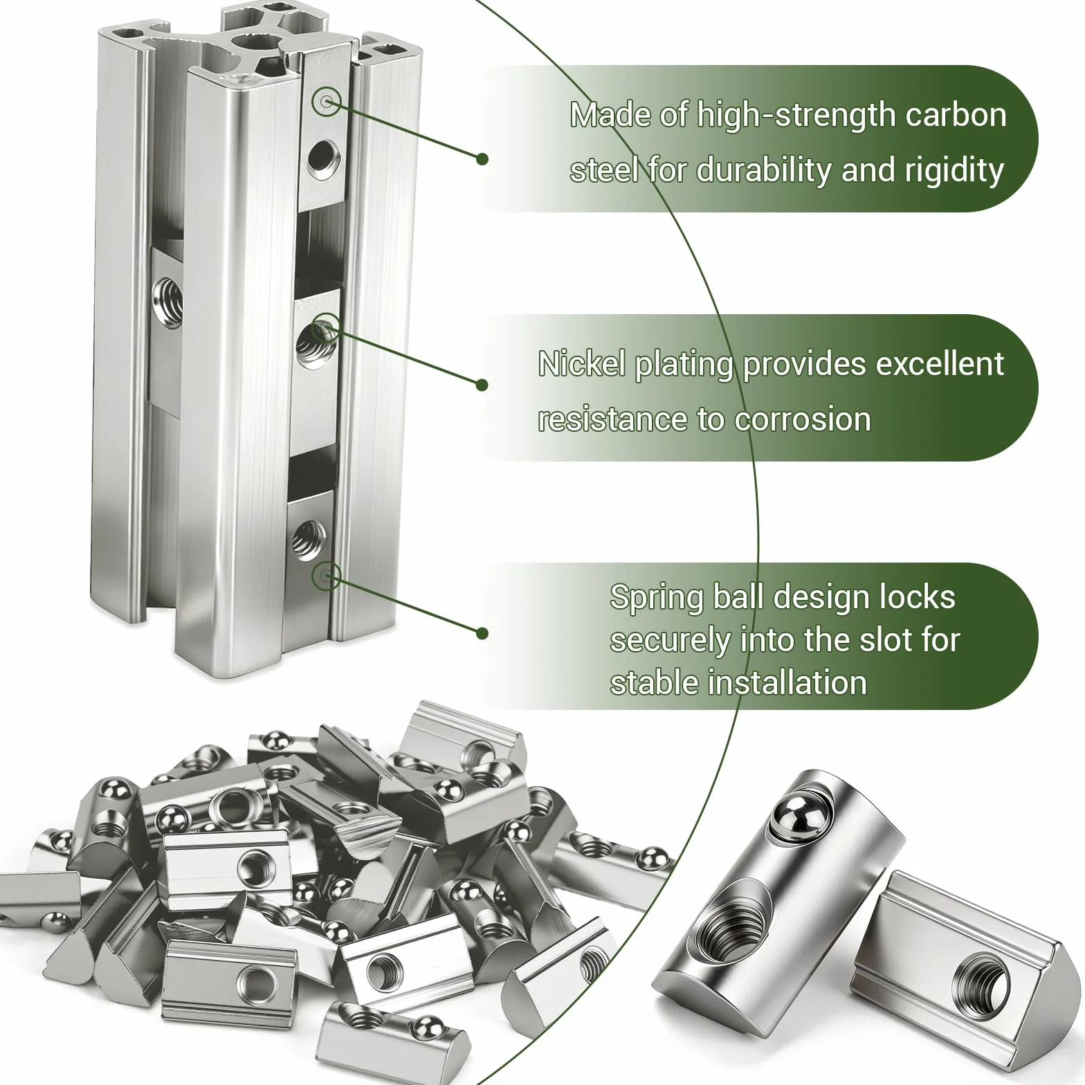 Kamienie rowkowe M6 z kulką, 45 sztuk, kamień do profilu aluminiowego 30 x 30, rowek 8, nakrętka przesuwna M6, stal węglowa, nakrętka ślizgowa z kulką sprężynową do drukarki 3D, frezarki CNC