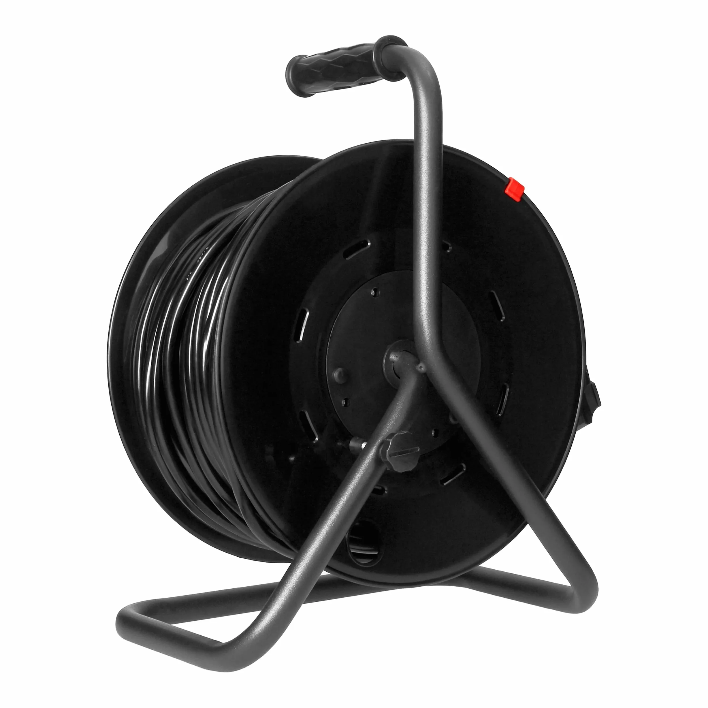 Przedłużacz Bębnowy 4 Gniazda typu Schuko 2P+Z Kabel PVC 3 x 1,5mm² Wyłącznik Bezpieczeństwa Przesłony Torów Prądowych - Garaż Warsztat Prace Remontowe IP20 (50 metrów)