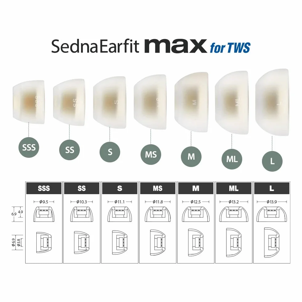 AZLA SednaEarfit MAX dla TWS 3 pary (M/ML/L)