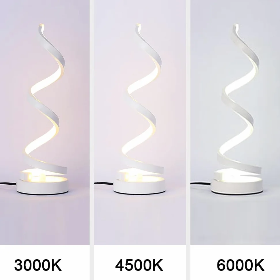 Lampy biurkowe Lampa biurkowa LED Spiralna lampa nocna LED Lampa stołowa zakrzywiona nowoczesna lampa stołowa salon sypialnia (biały)