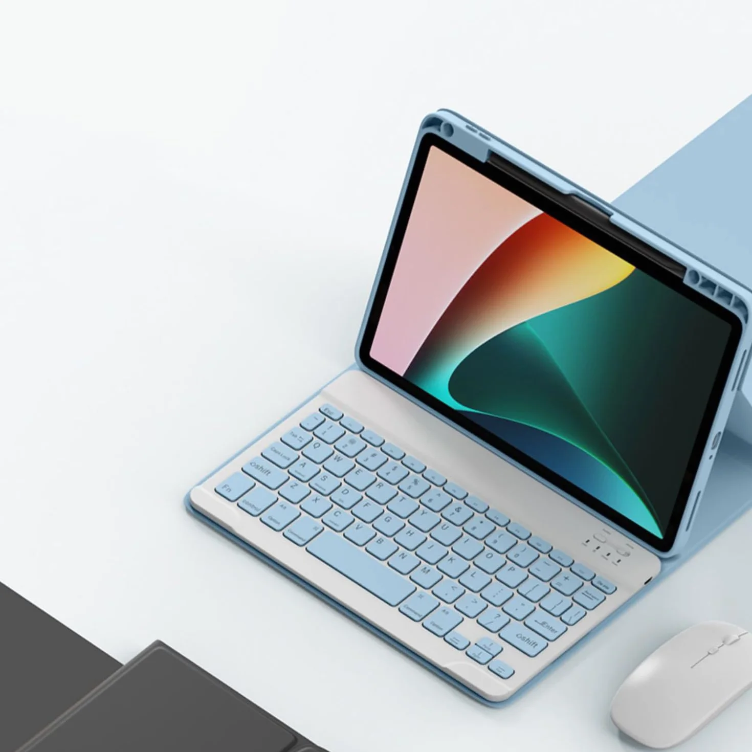 Etui z klawiaturą dla Huawei Matepad 11,5/Air 11,5 z uchwytem na ołówki, bezprzewodowa odłączana klawiatura Bluetooth, miękka tylna osłona, niebieska