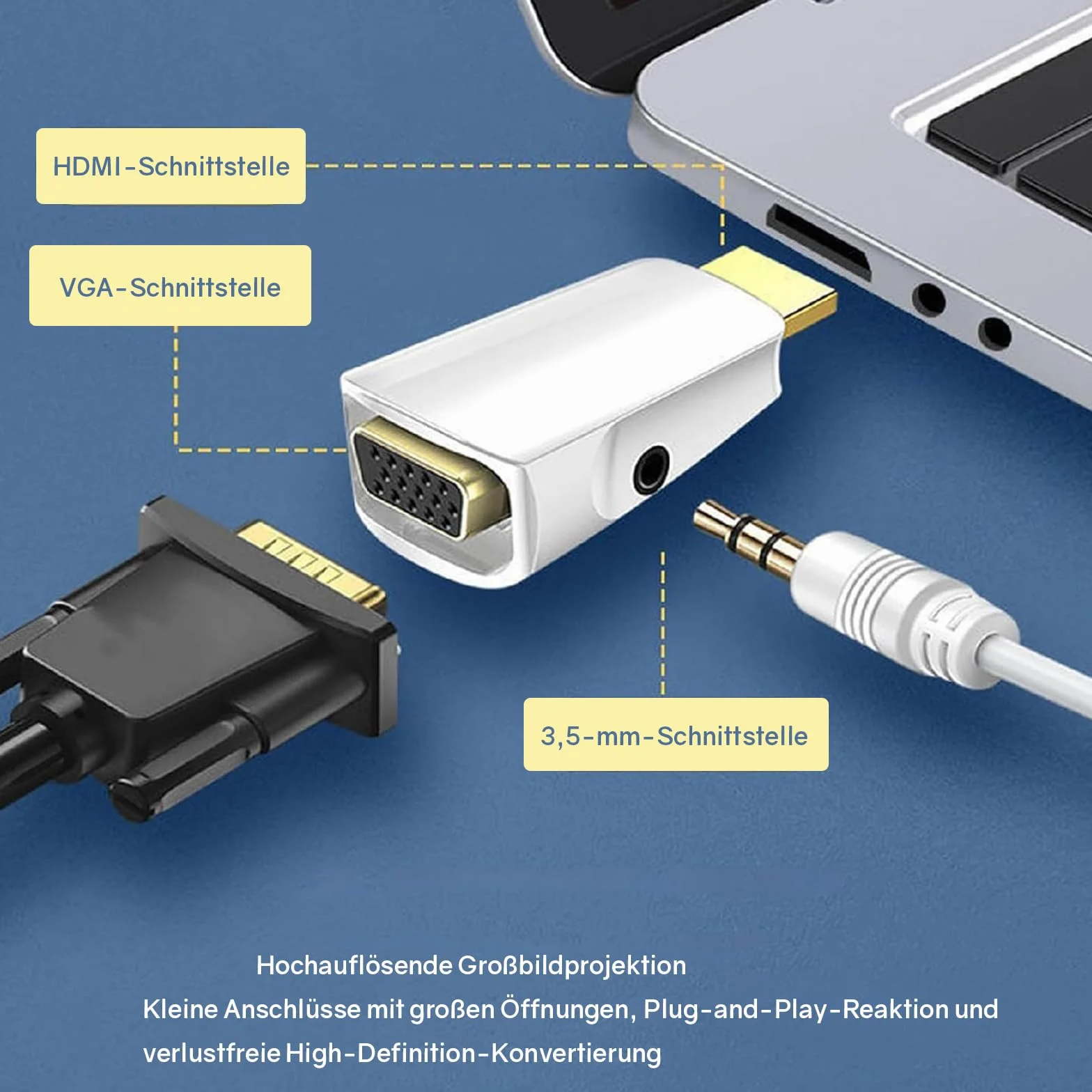 VIEVRE 2 Adaptery HDMI VGA do Komputera, Laptopa, Monitora, HDTV - Kolor Biały