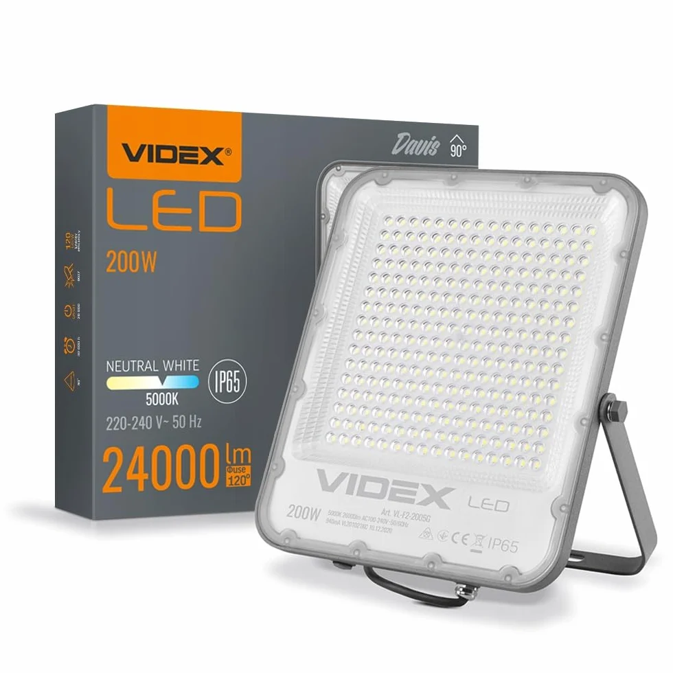 Halogen Naświetlacz LED szary LAMPA 200W 24000lm 5000K IP65 VIDEX neutralny