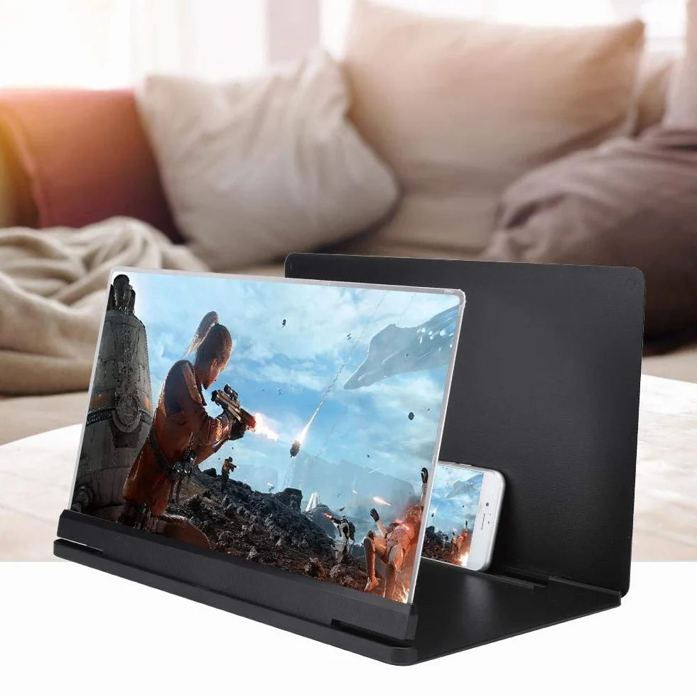 Garsent Lupa do ekranu telefonu komórkowego, lupa 18 x 14 cali do smartfona Lupa ekranu 3D kompatybilna ze wszystkimi smartfonami (czarna)