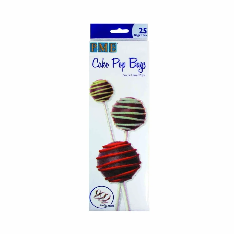 PME BC502 Torebki na Pop Cakes ze srebrnym klipsem, zestaw 25, plastik, przezroczyste 8 x 0,1 x 25 cm