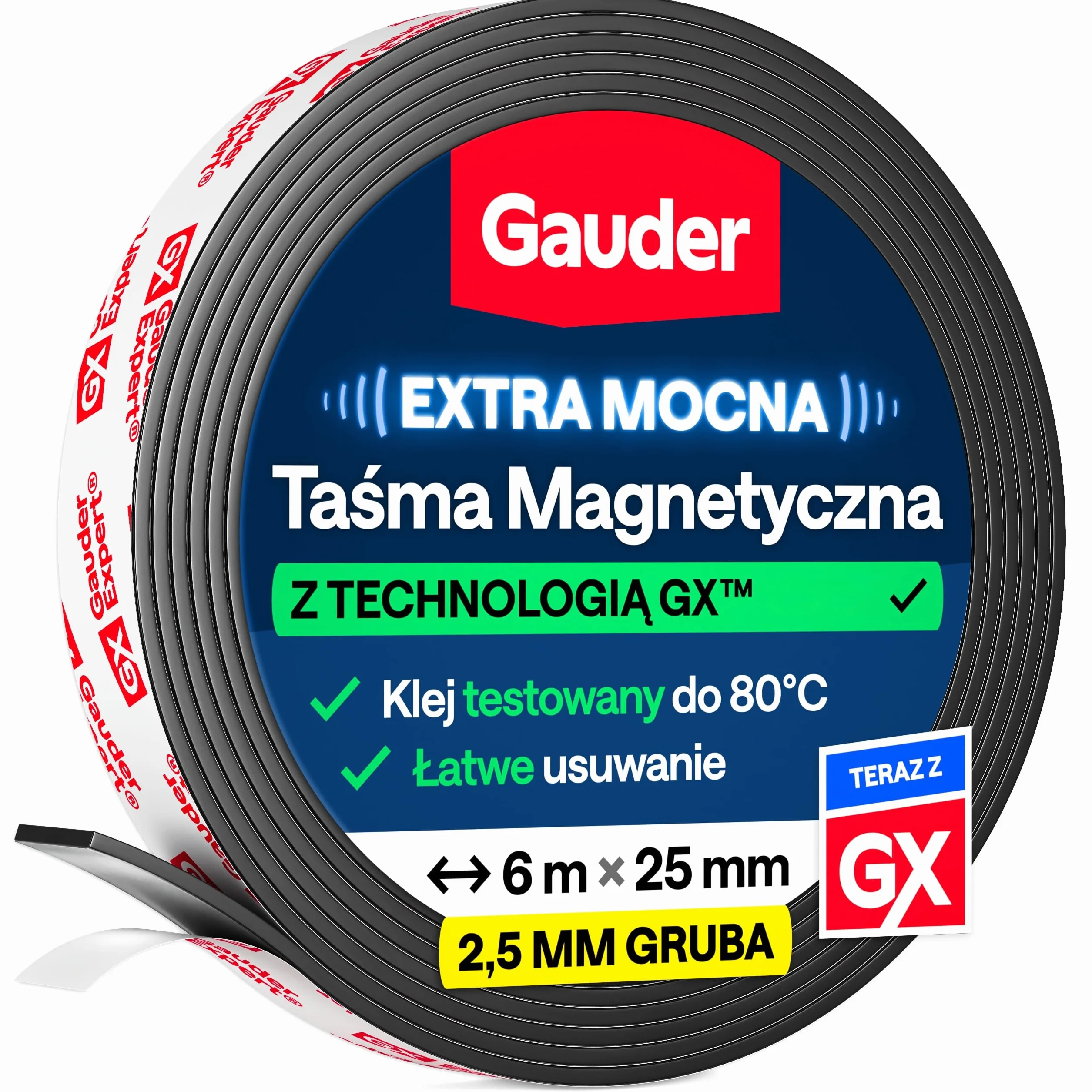 GAUDER Taśma magnetyczna samoprzylepna mocna - Pasek magnetyczny mocny - Przycinalna taśma magnetyczna ekstra mocna - Taśma magnetyczna ekstra mocna - Magnes taśma (6 m x 25 mm)