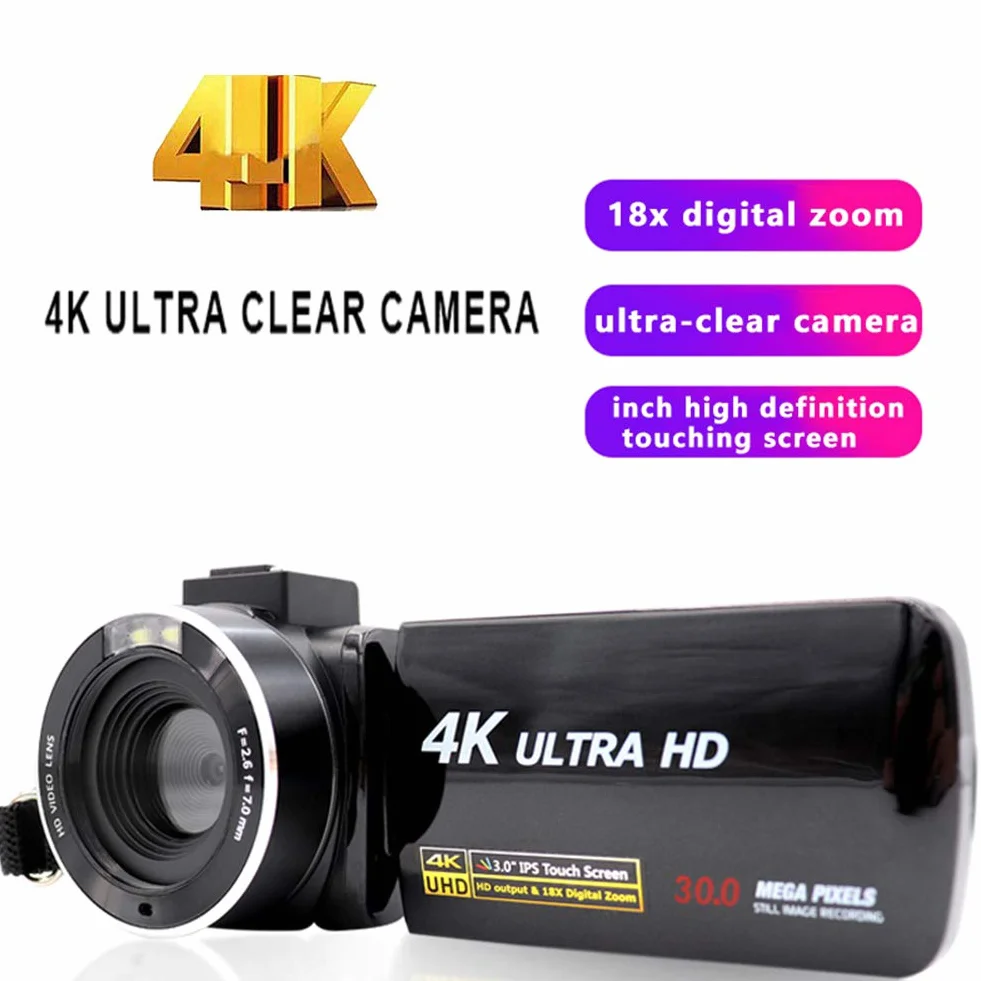 Cyfrowy Rejestrator Wideo 4K z 18-krotnym Zoomem i 3-calowym Ekranem Dotykowym IPS